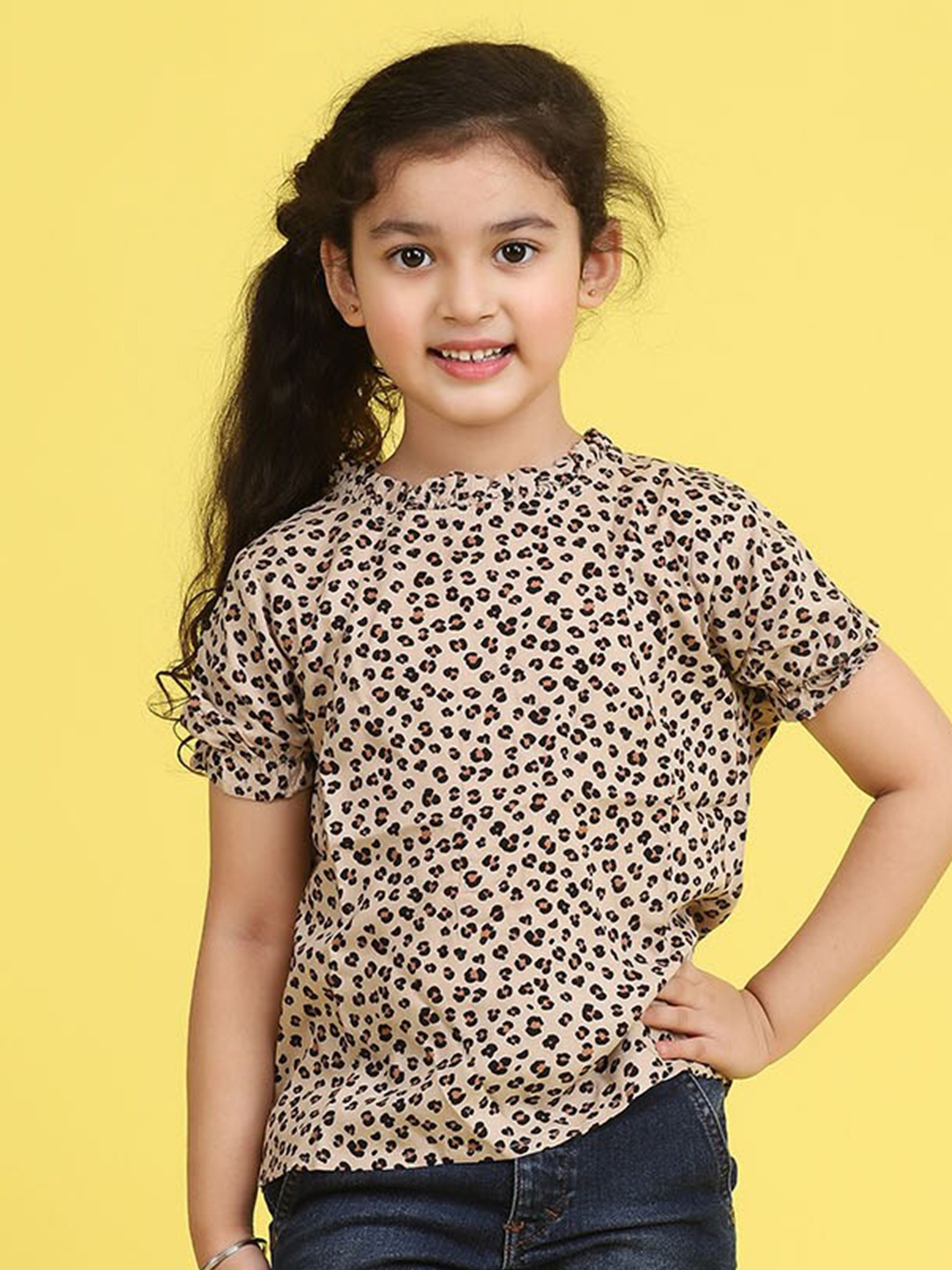 

Biglilpeople Brown Animal Print Top