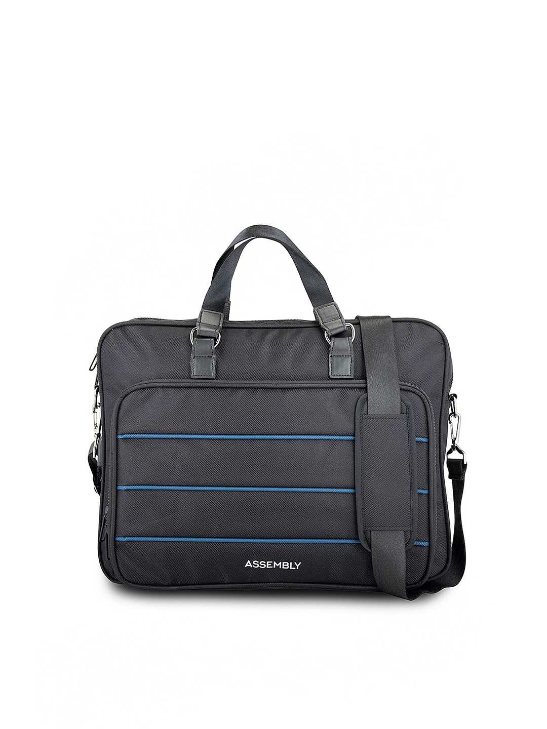 

Assembly Unisex Black & Blue Striped Laptop Bag