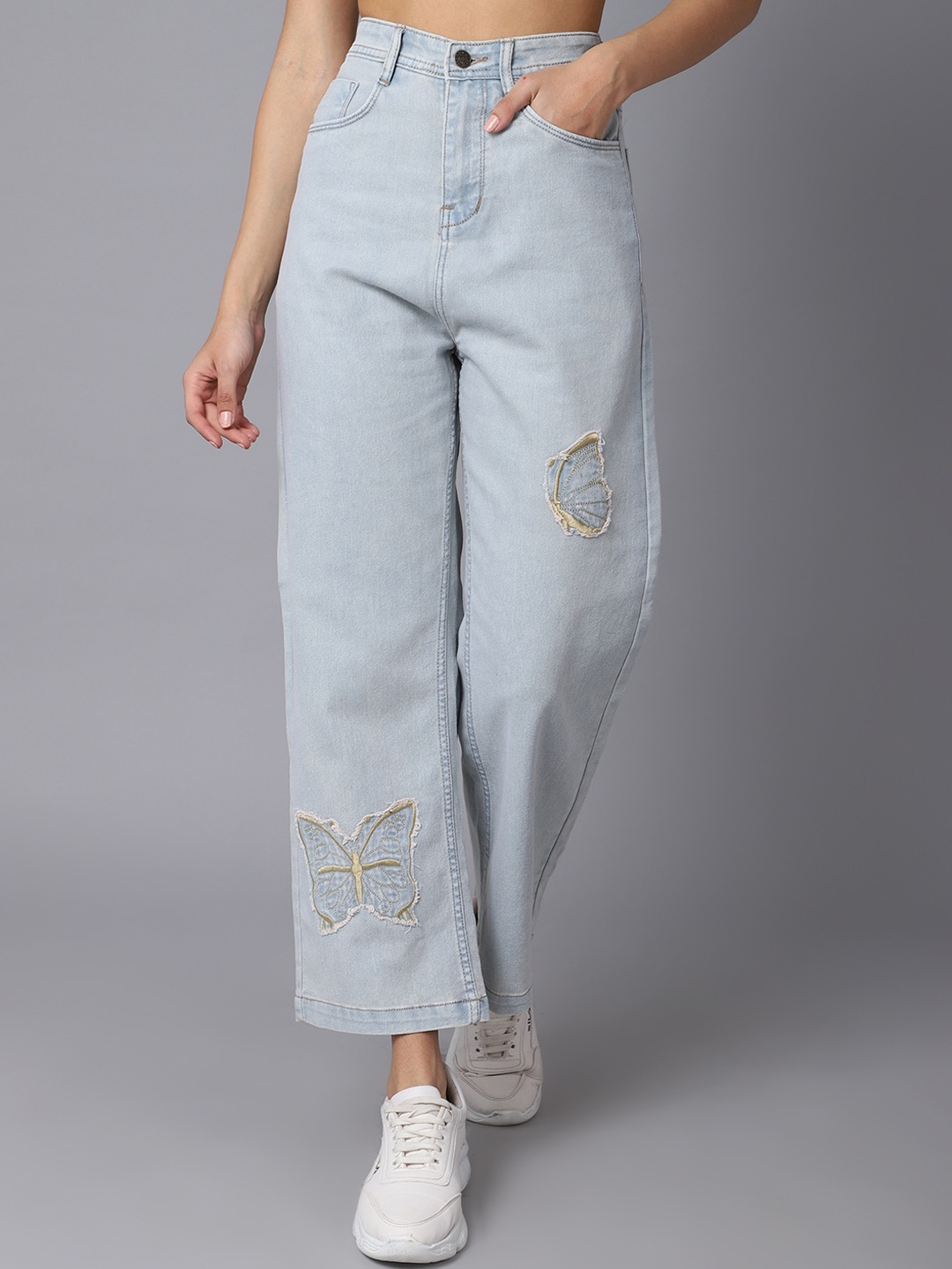 

River Of Design Jeans Women Blue Wide Leg High-Rise Mildly Distressed Jeans