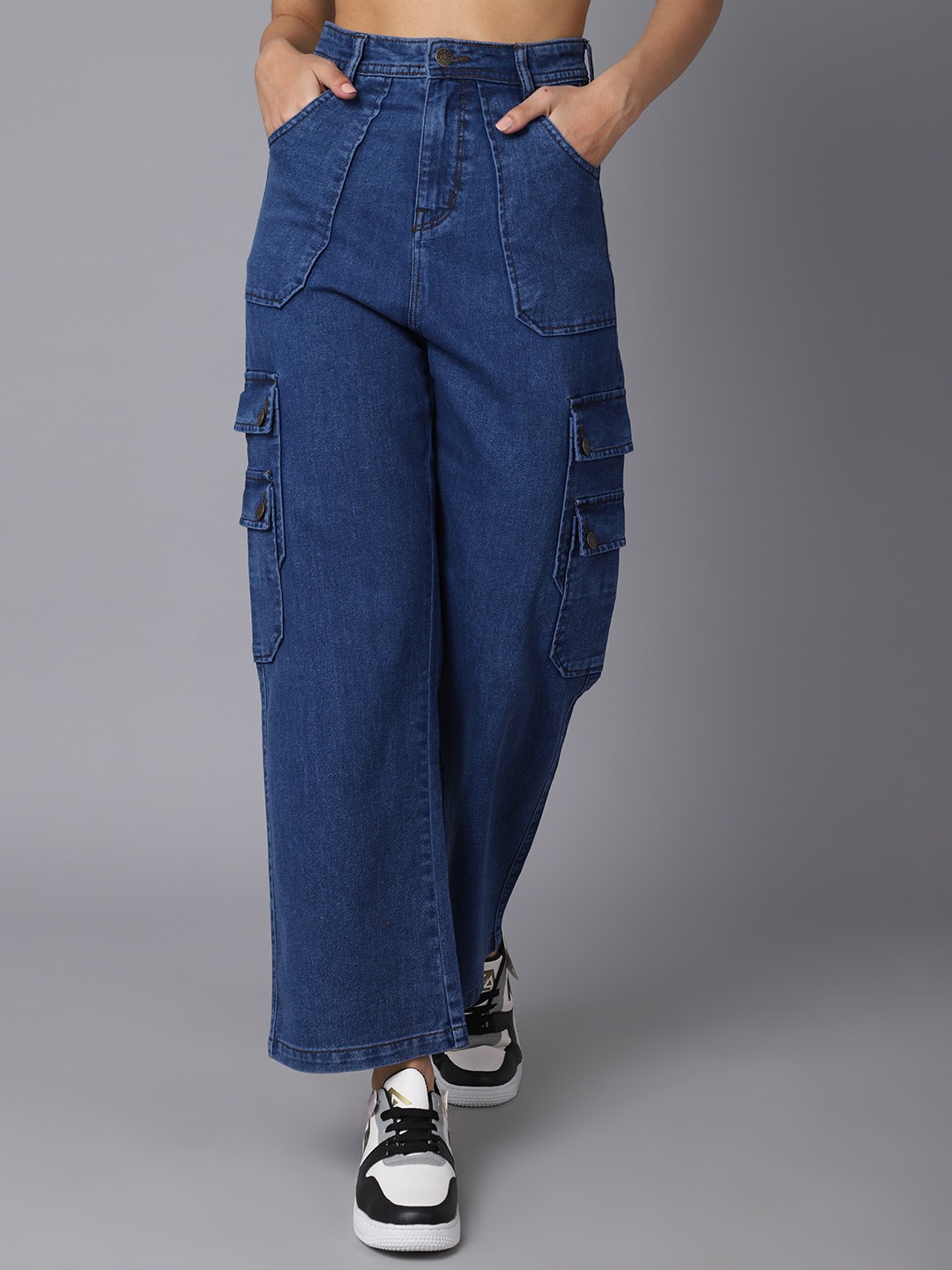 

River Of Design Jeans Women Blue Wide Leg High-Rise Low Distress Jeans