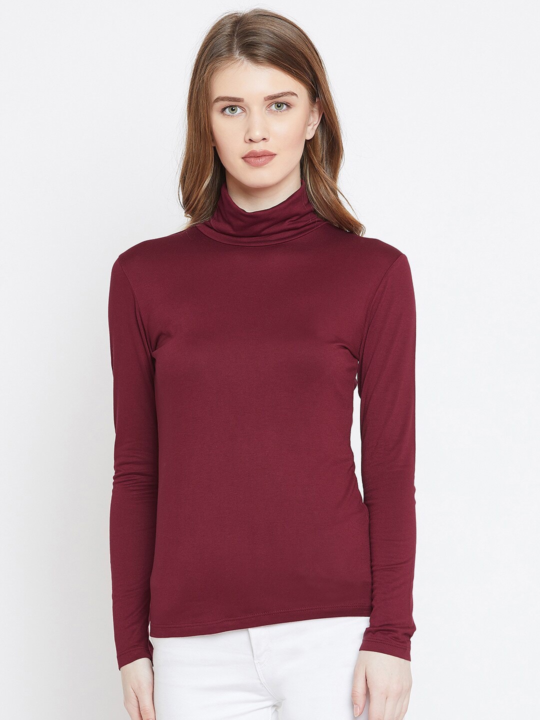 

LE BOURGEOIS Maroon Solid Cowl Neck Top