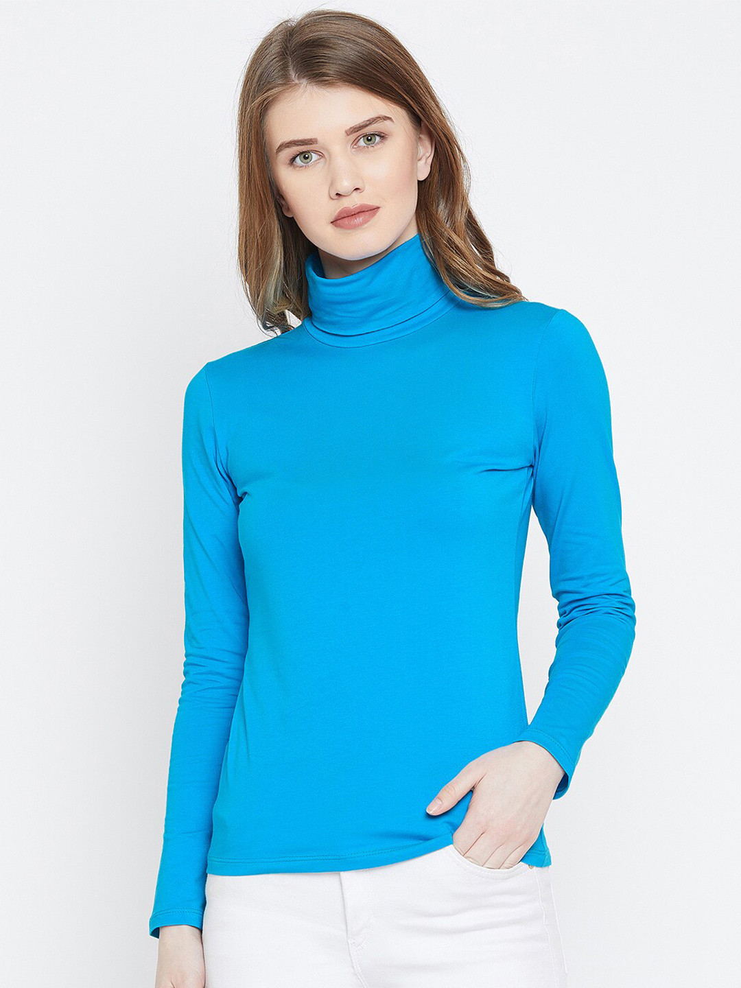 

LE BOURGEOIS Turquoise Blue High Neck Top