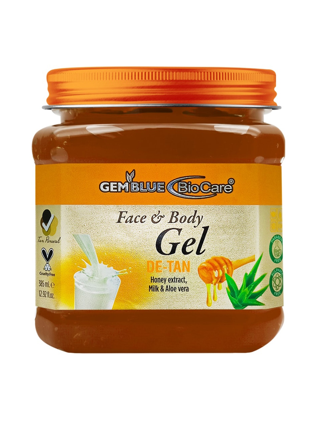 

GEMBLUE BioCare Paraben Free De-Tan Face & Body Gel with Honey Extract & Aloe Vera- 385 ml, Orange