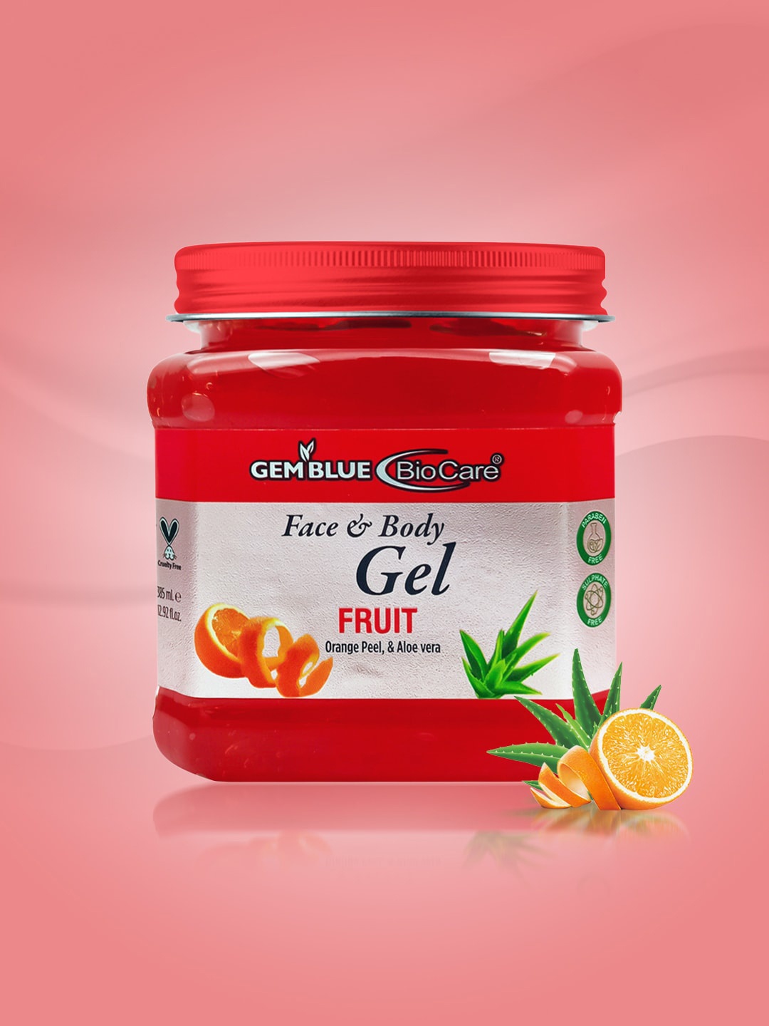 

GEMBLUE BioCare Paraben Free Fruit Face & Body Gel with Orange Peel & Aloe Vera - 385 ml, Red