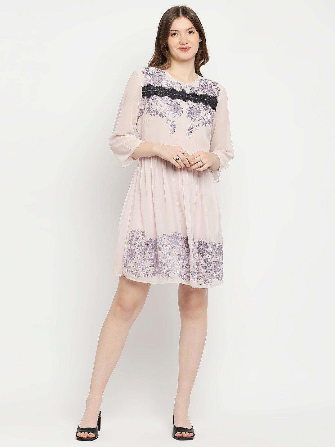 

aaliya Purple Floral Georgette Blouson Dress