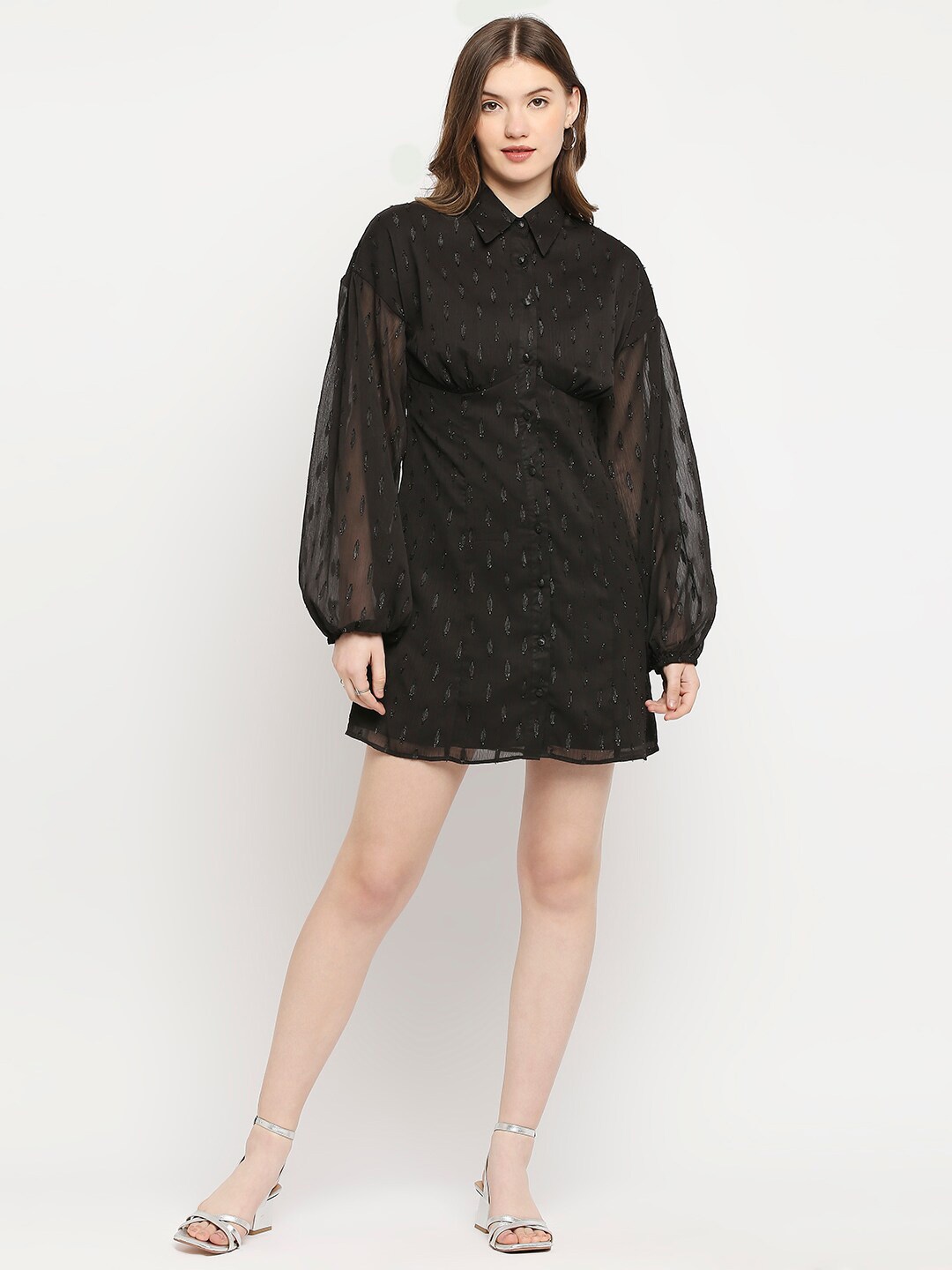 

aaliya Black Georgette Shirt Dress