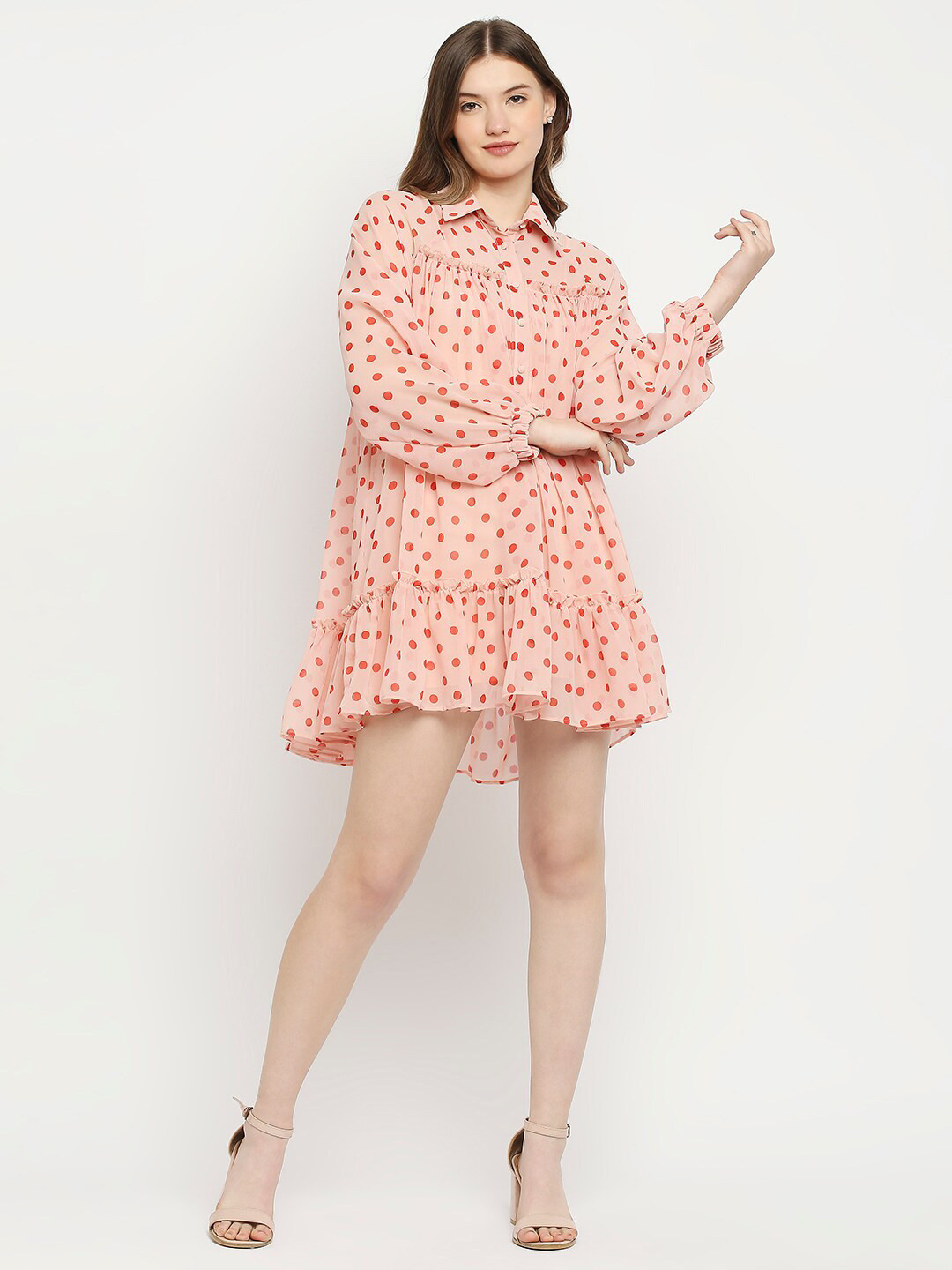 

aaliya Pink Layered Georgette Shirt Mini Dress