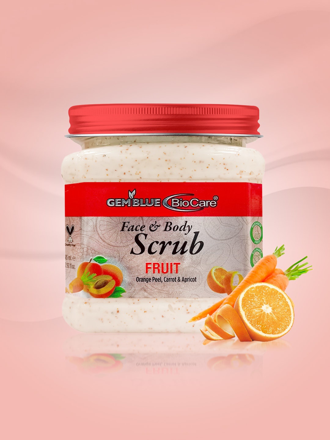 

GEMBLUE BioCare Paraben Free Fruit Face & Body Scrub with Orange Peel & Carrot - 385 ml, Red