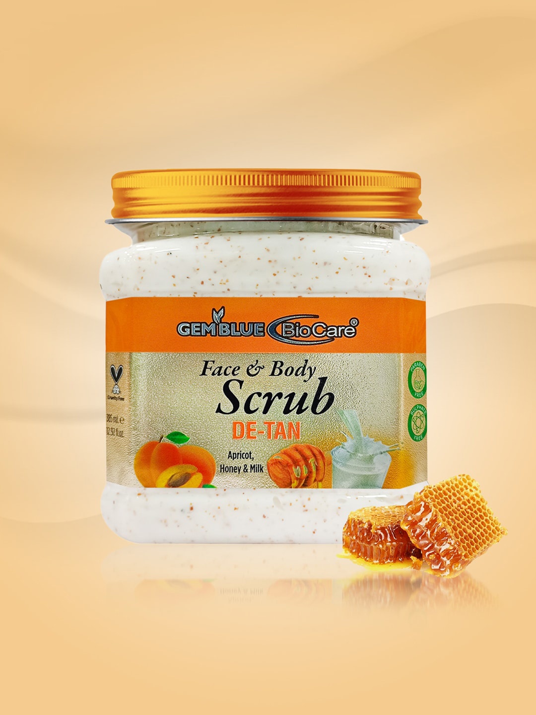 

GEMBLUE BioCare Paraben Free De-Tan Face & Body Scrub with Apricot & Honey - 385 ml, Off white
