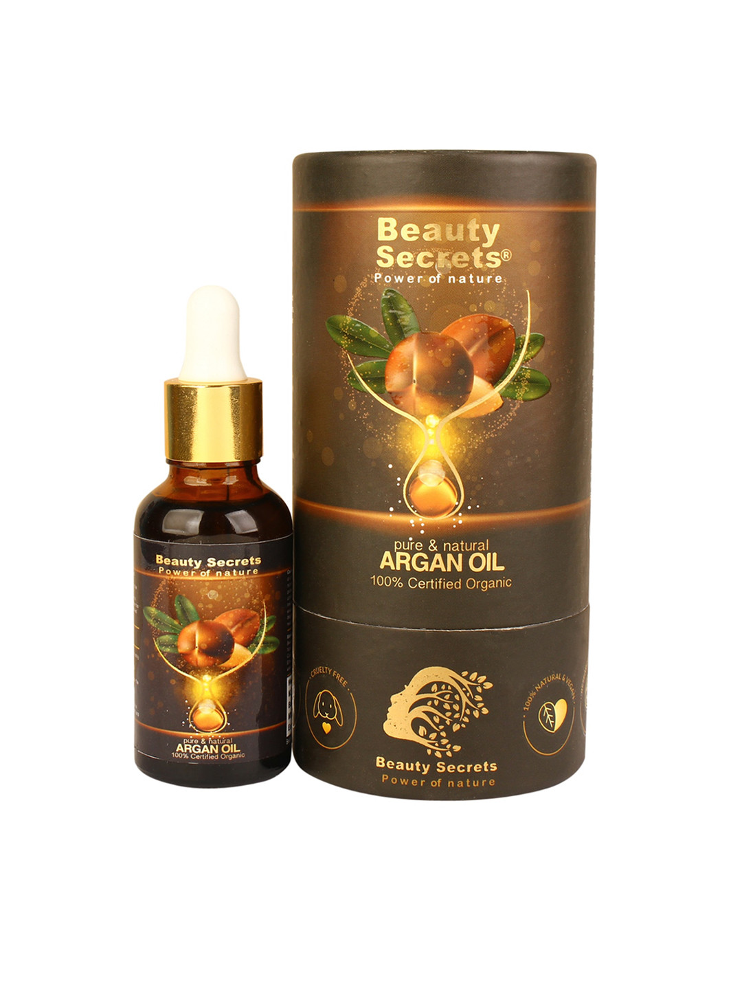 

Beauty Secrets Cruelty-Free Pure & Natural 100% Certified Organic Argan Oil - 30 ml, Brown