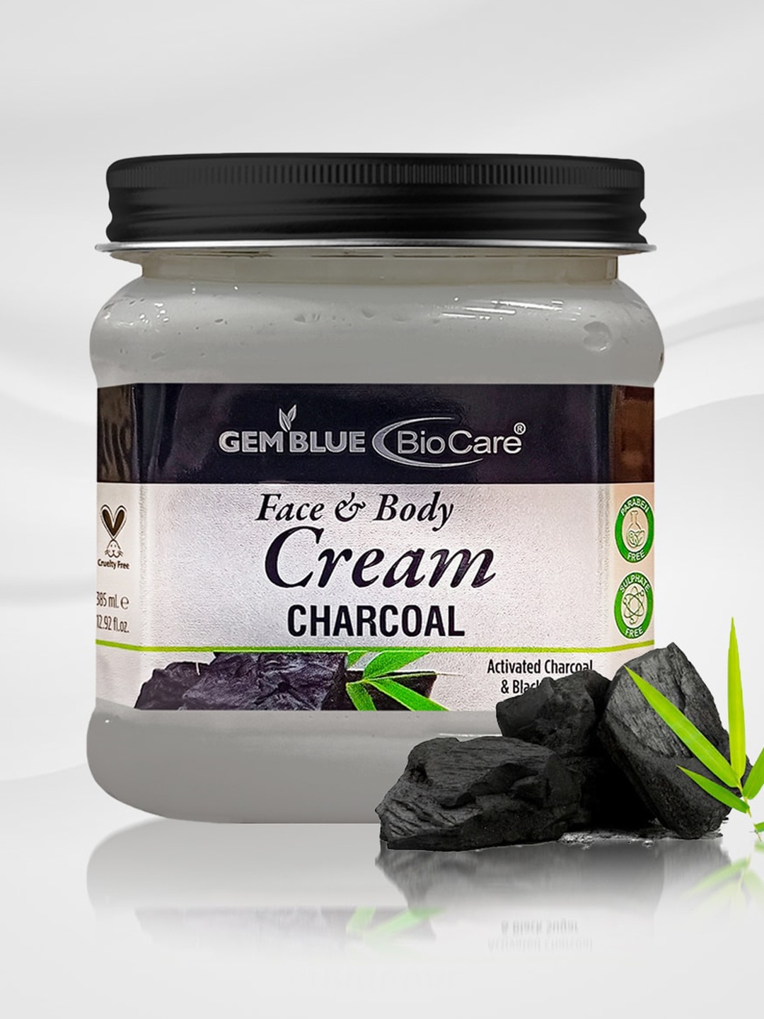 

GEMBLUE BioCare Charcoal Face & Body Cream with Activated Charcoal & Black Sugar - 385 ml, Grey