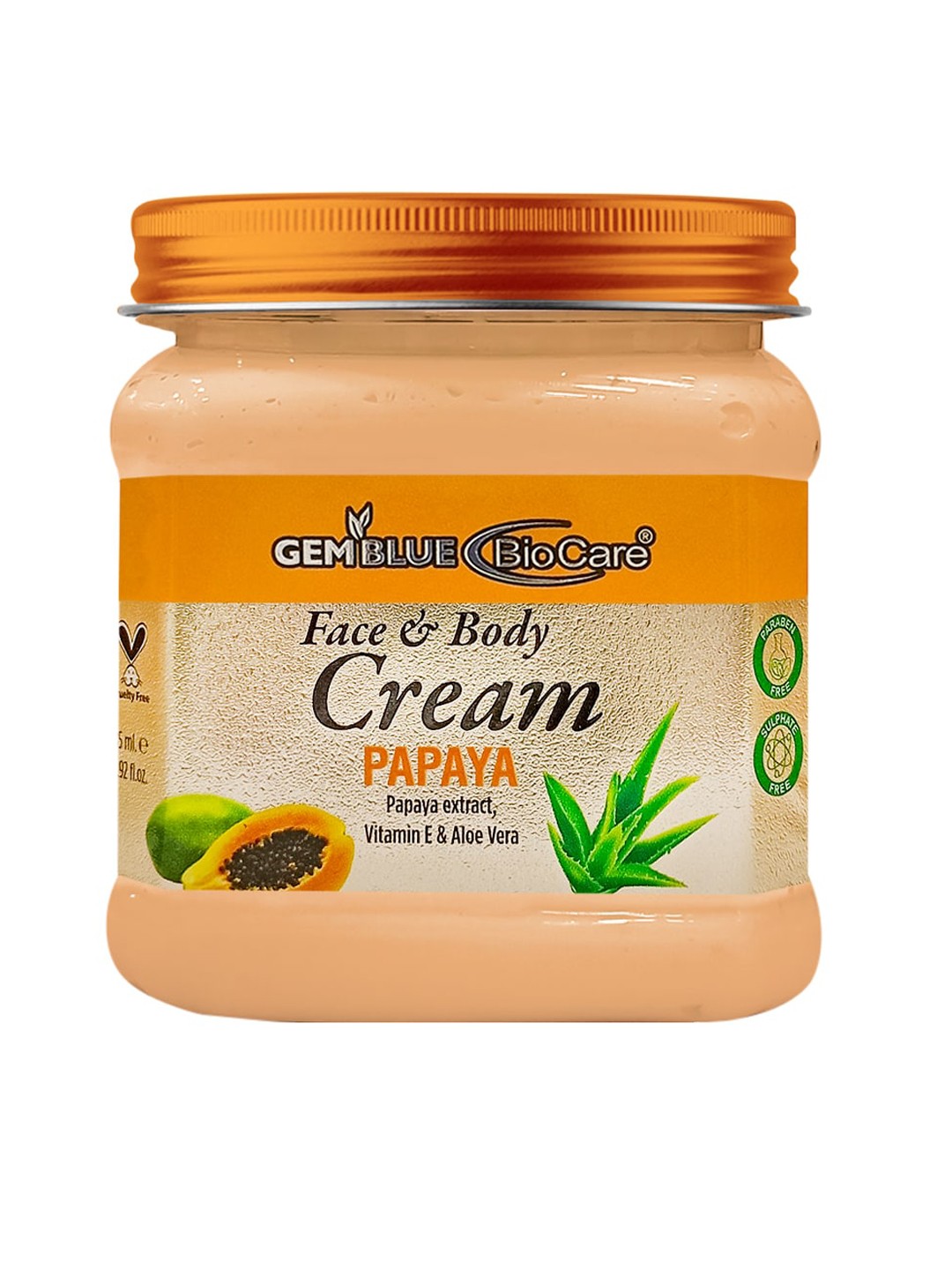 

GEMBLUE BioCare Papaya Face & Body Cream with Vitamin E & Aloe Vera - 385 ml, Orange