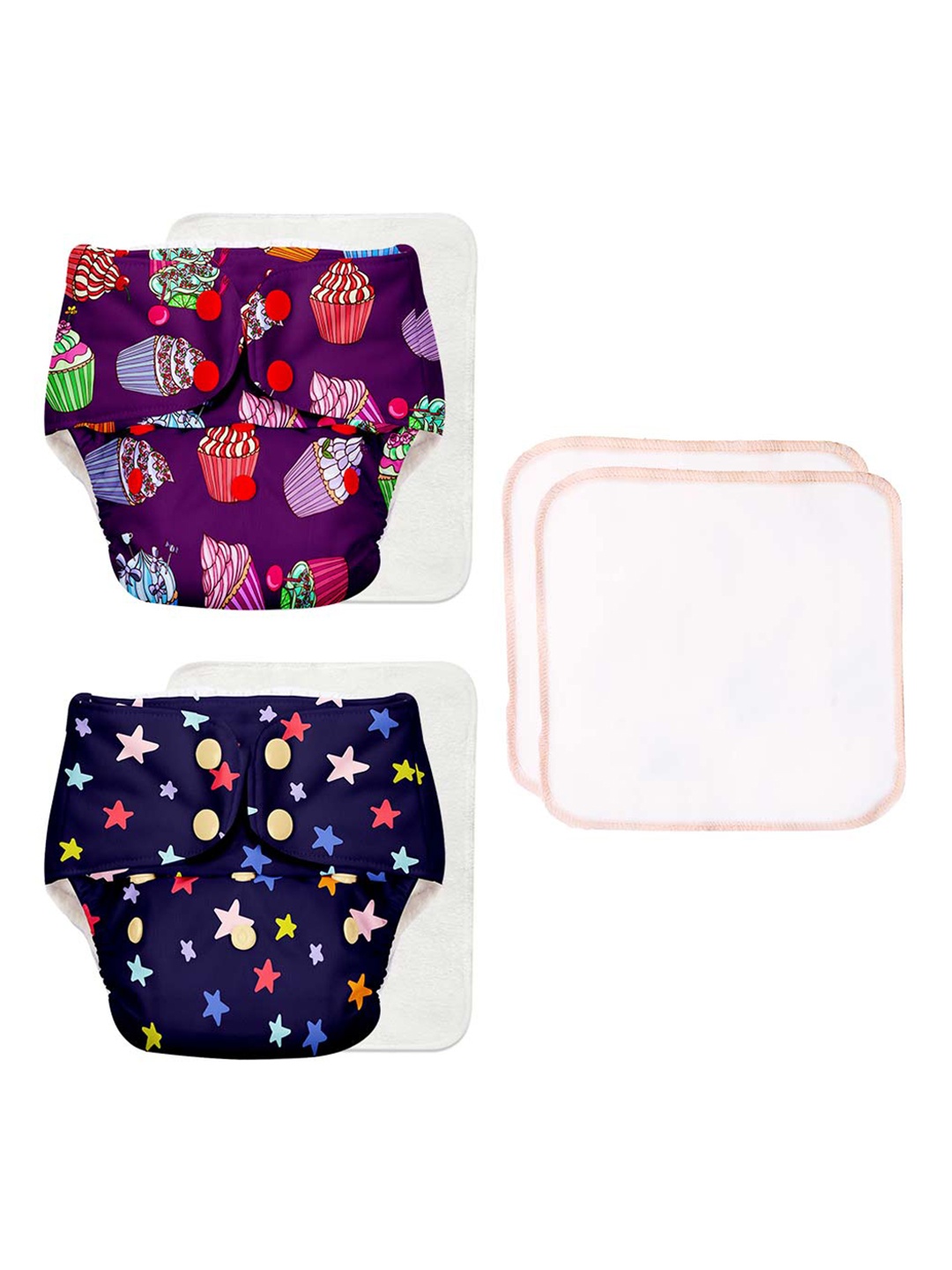 

SuperBottoms Infants Pack of 2 Reusable Cloth Diaper with 2 Cotton Wipes, Multi