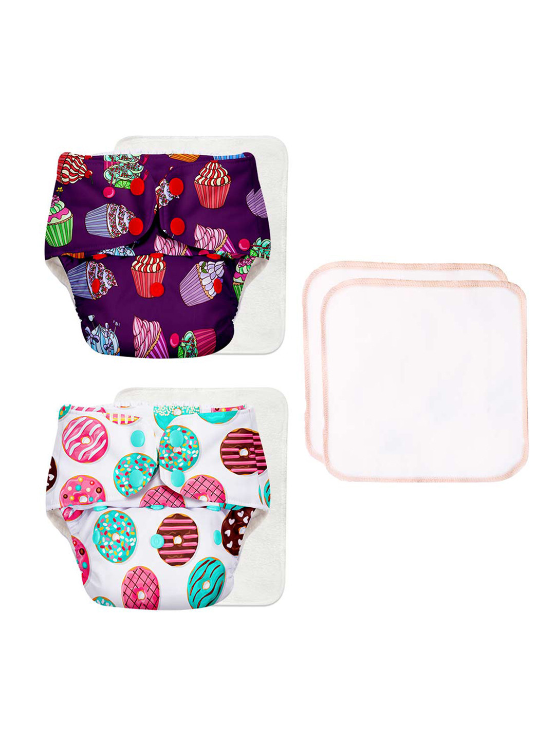 

SuperBottoms Infants Pack of 2 Reusable Cloth Diaper with 2 Cotton Wipes, Multi