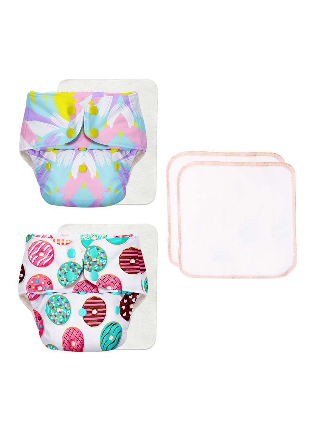 

SuperBottoms Infants Pack of 2 Reusable Cloth Diaper with 2 Cotton Wipes, Multi