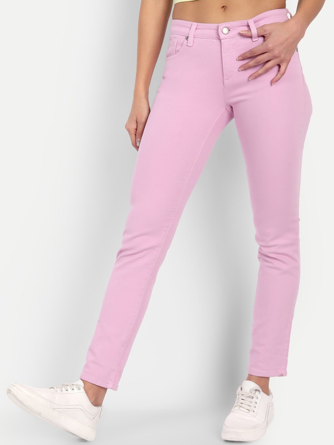 

BROADSTAR Women Pink Skinny Fit Slash Knee Stretchable Jeans