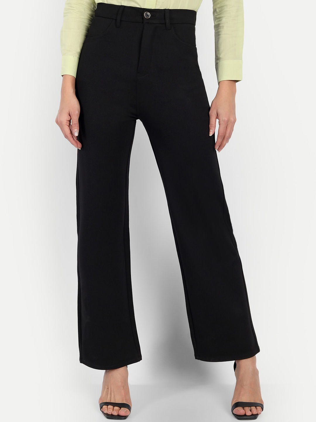 

BROADSTAR Women Black Straight Fit High-Rise Easy Wash Trousers