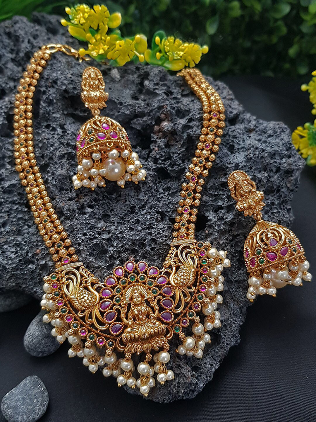 

GRIIHAM Women Multi Gold Plated Long Necklace Jewellery Set