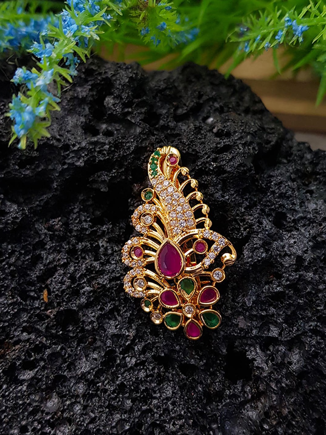 

GRIIHAM Gold-Plated Saree Pin with CZ Stones