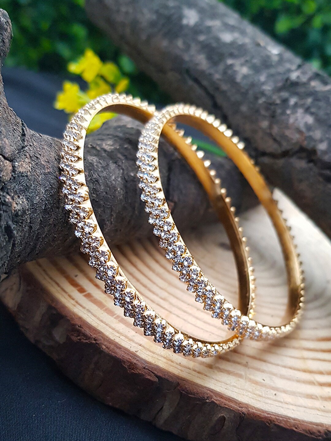 

GRIIHAM Set of 2 Gold Plated & White Bangles with CZ Stones