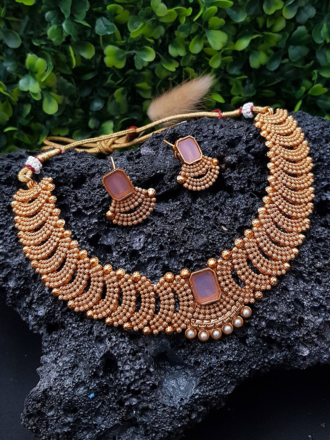 

GRIIHAM Gold-Plated Pink AD Studded Jewellery Set