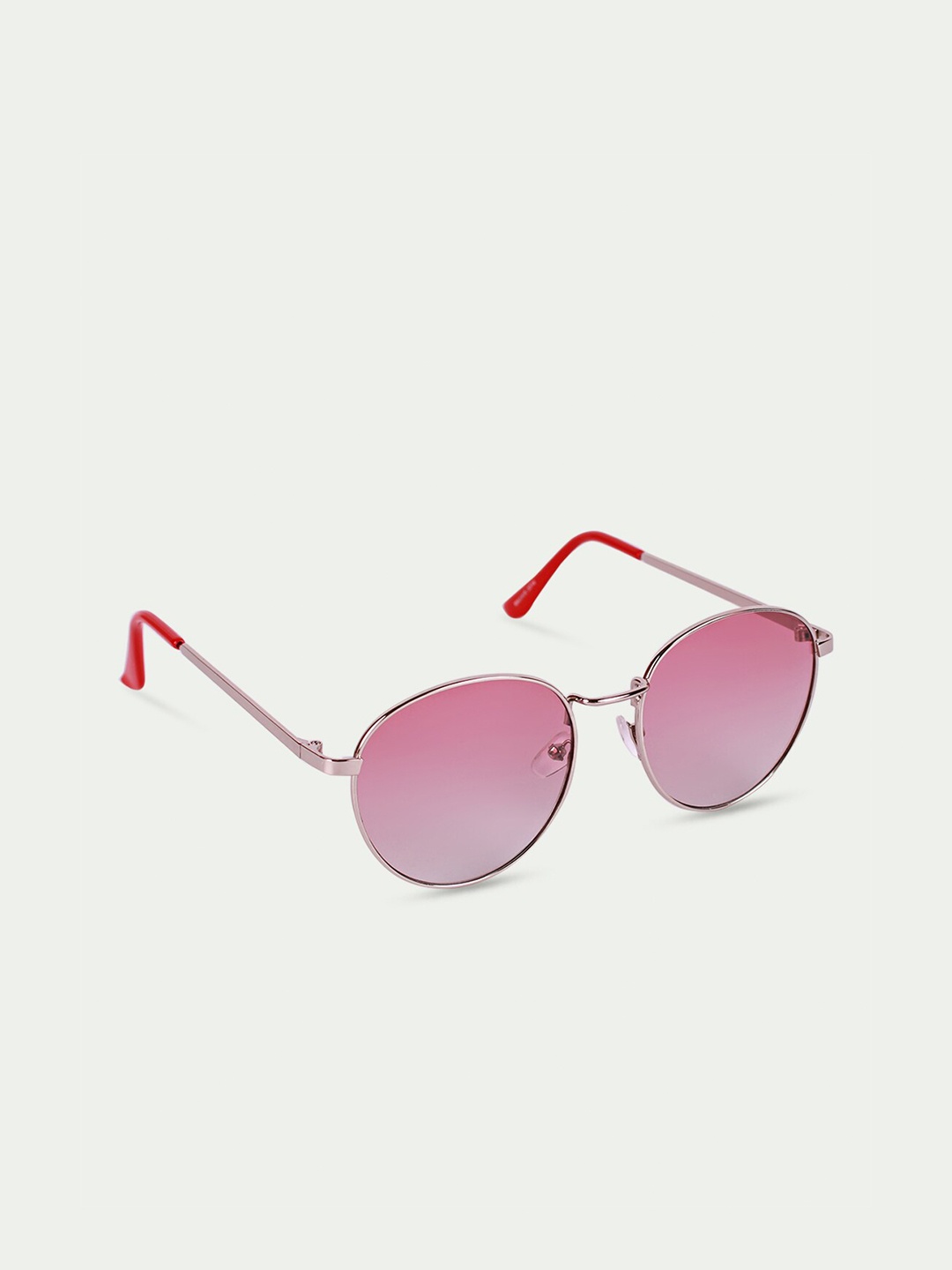 

FUZOKU Unisex Pink Lens & Silver-Toned Round Sunglasses with UV Protected Lens