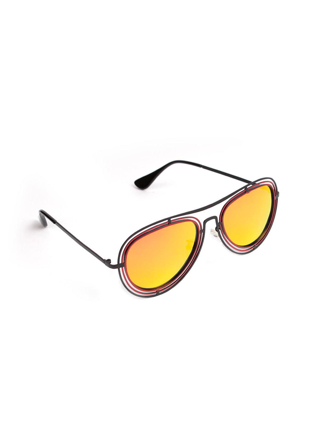 

FUZOKU Unisex Yellow Lens & Gunmetal-Toned Aviator Sunglasses with UV Protected Lens