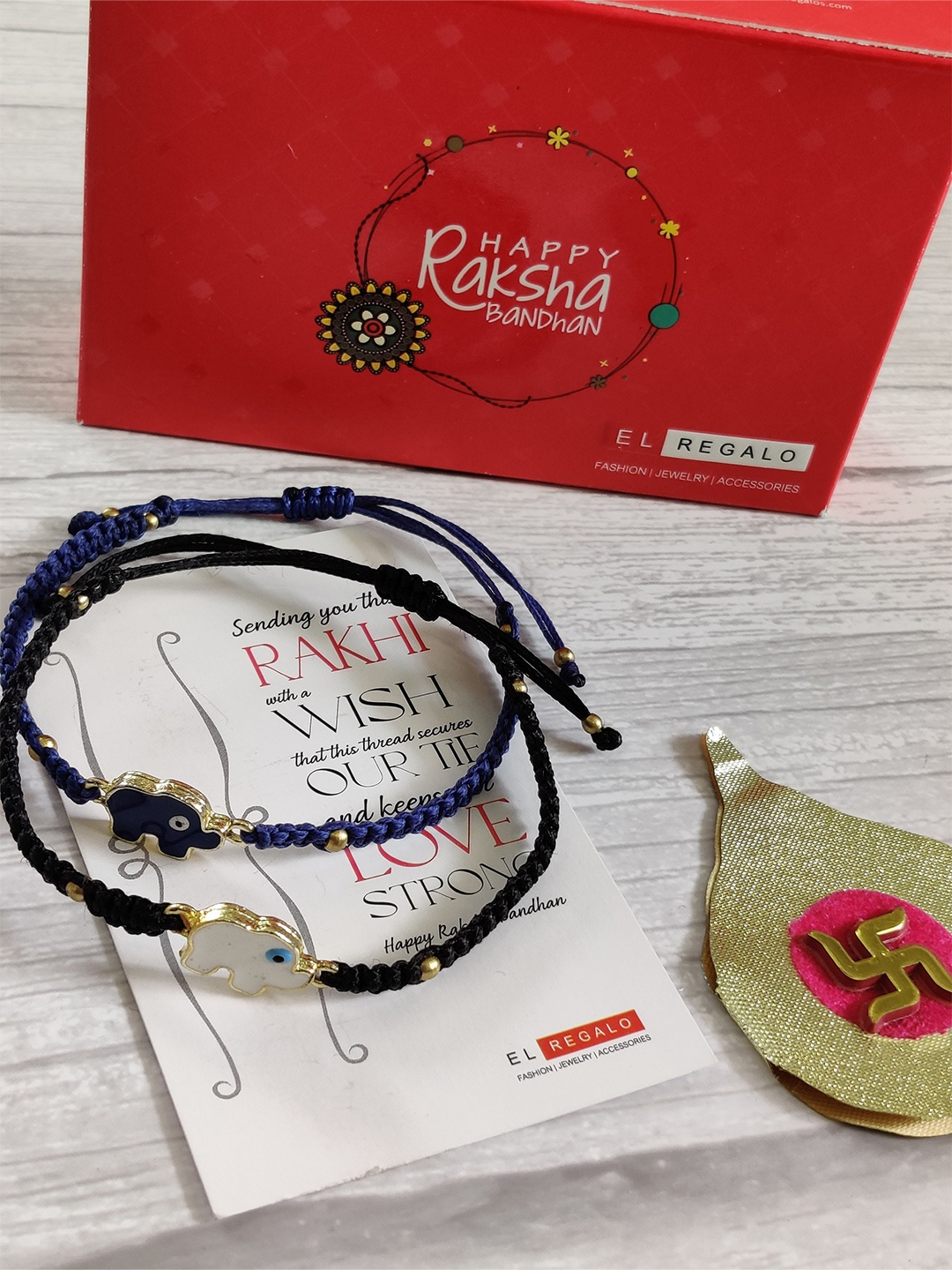 

EL REGALO Kids Set Of 2 Silver Toned Rakhi Combo with Card & Roli Chawal