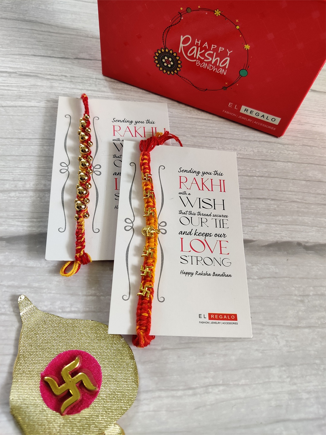 

EL REGALO Bhaiya Bhabhi 2 Orange Beaded Thread Rakhi Greeting Card Set