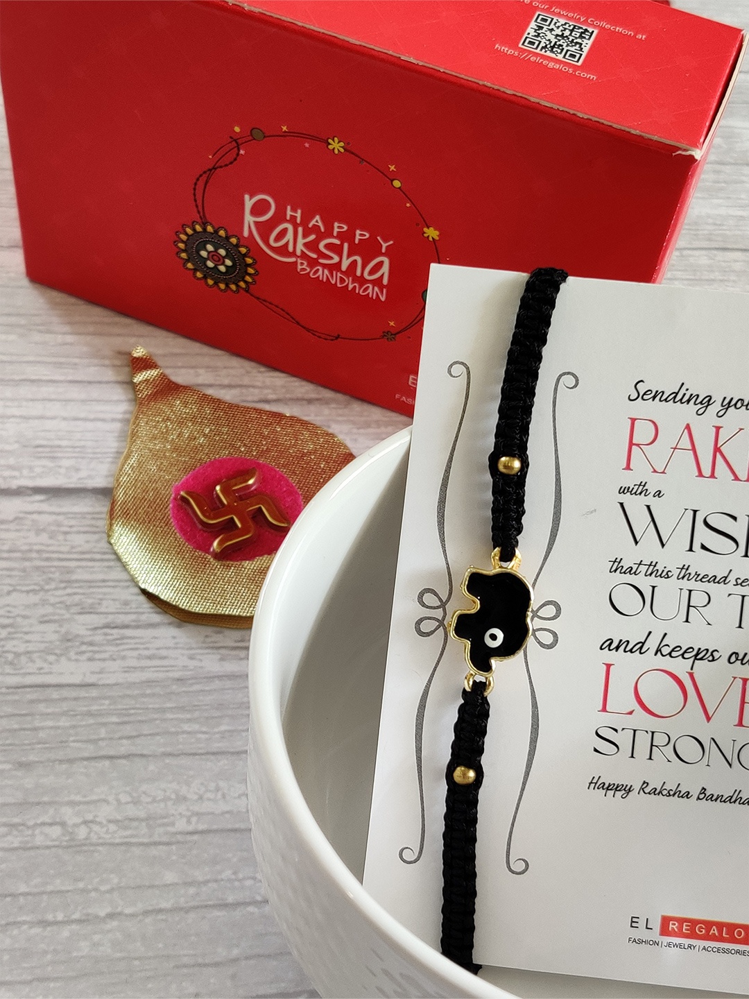 

EL REGALO Kids Black Rakhi & Greeting Card Set