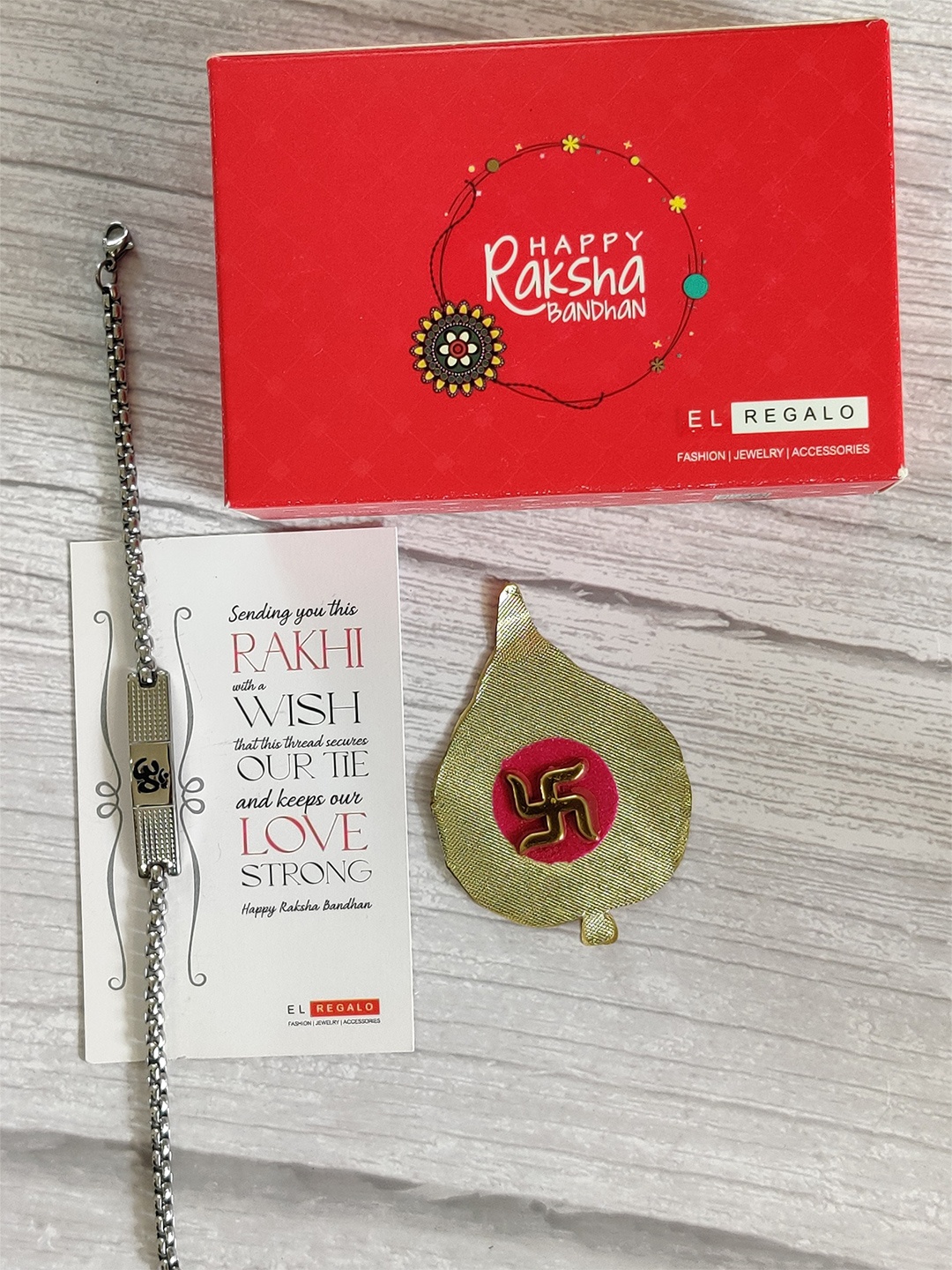 

EL REGALO Silver Toned Om Beaded Thread Rakhi & Greeting Card Set