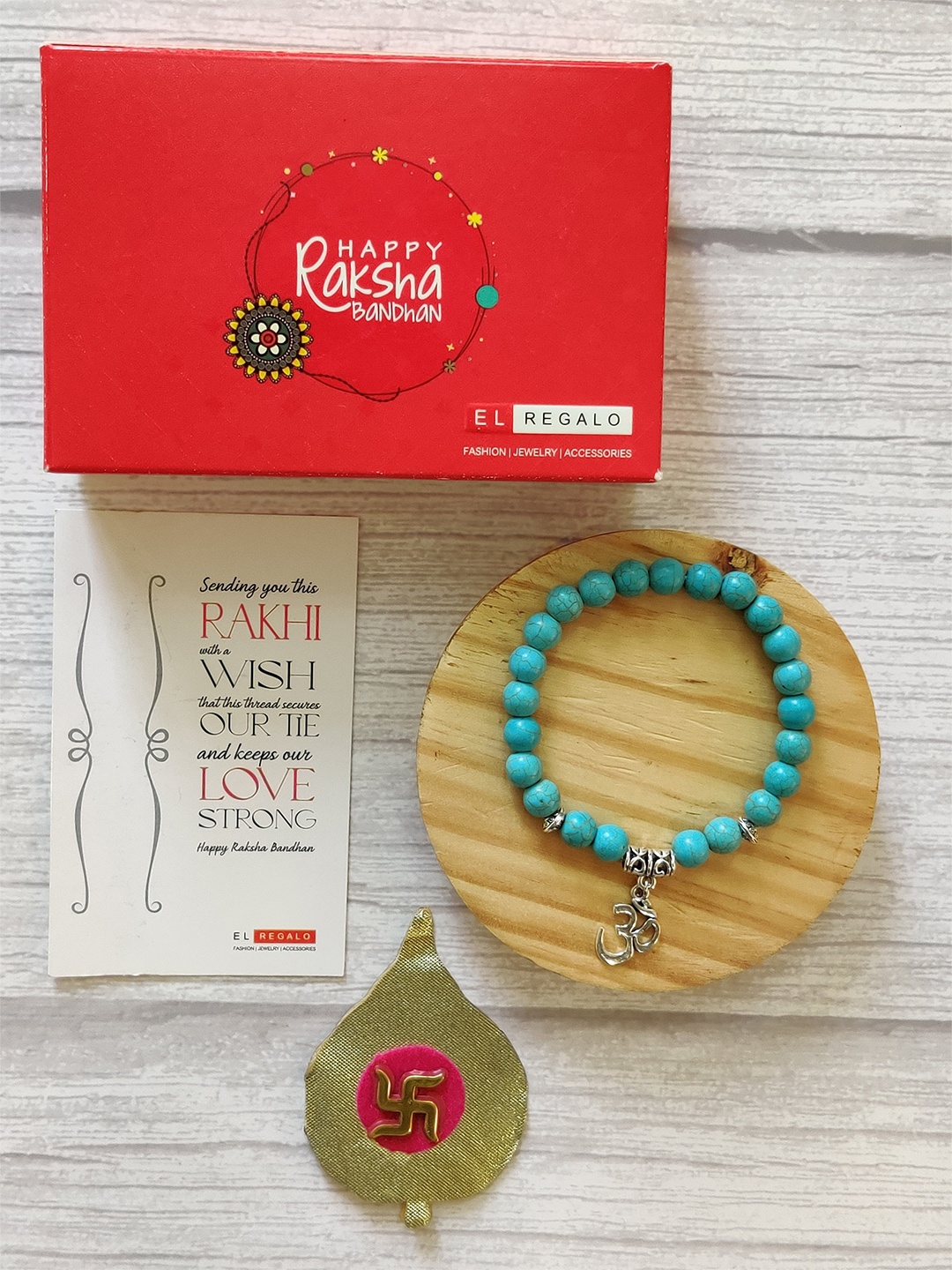

EL REGALO Men Blue Om Designed Rakhi & Greeting Card Set