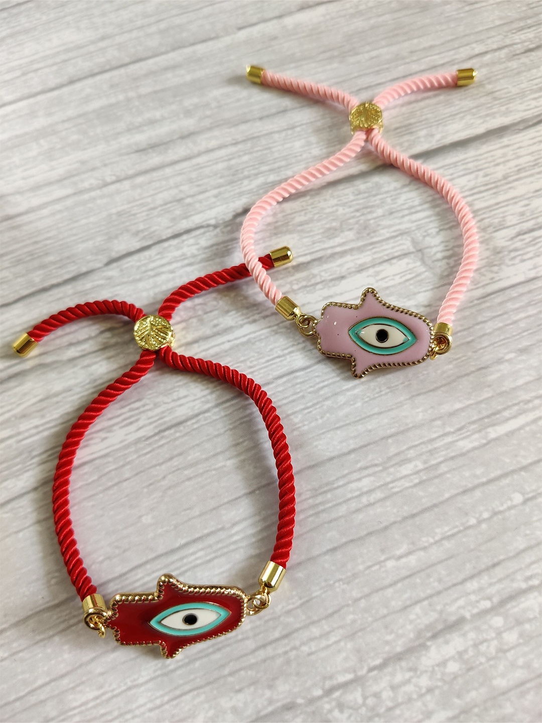 

EL REGALO Bhaiya Bhabhi Red Pink Set of 2 Evil-Eye Rakhi Greeting Card Set