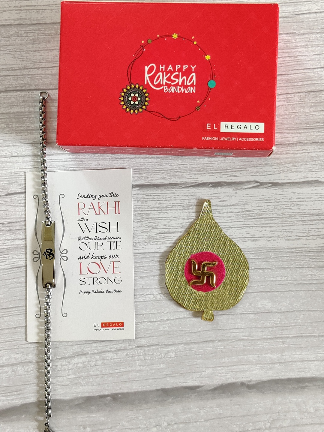 

EL REGALO Silver Toned Om Beaded Thread Rakhi & Greeting Card Set
