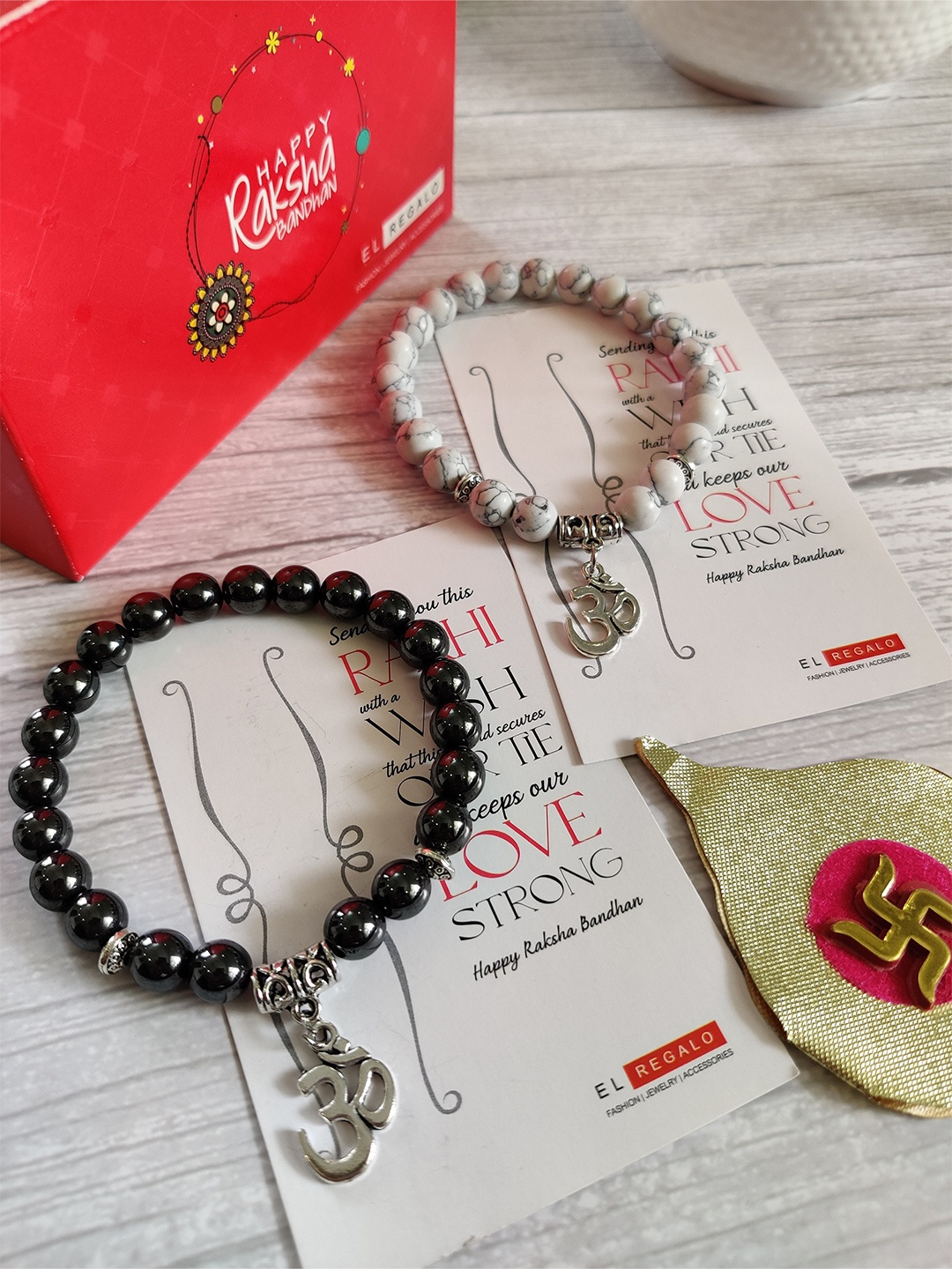 

EL REGALO Bhaiya Bhabhi White Black Elasticated 2 Rakhi Greeting Card Set