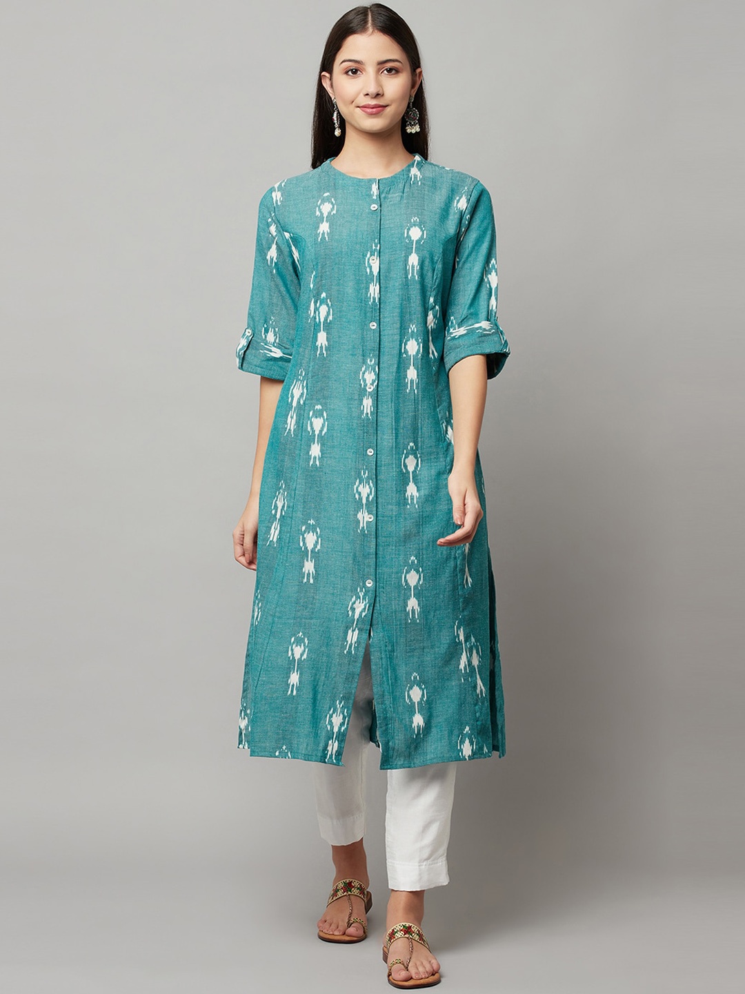 

FLAVIDO Women Green Dyed Handloom Kurta