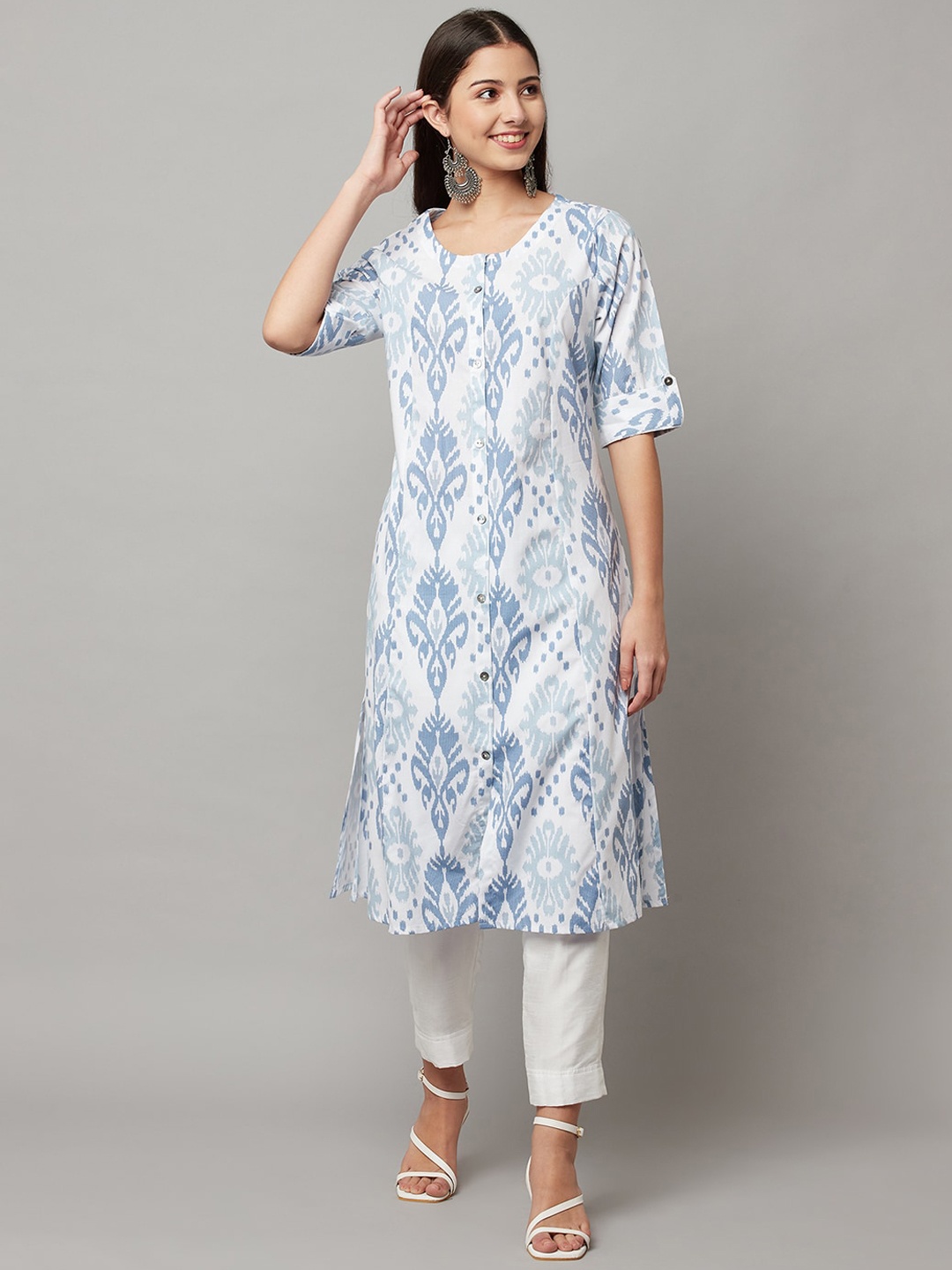 

FLAVIDO Women White Printed Kurta