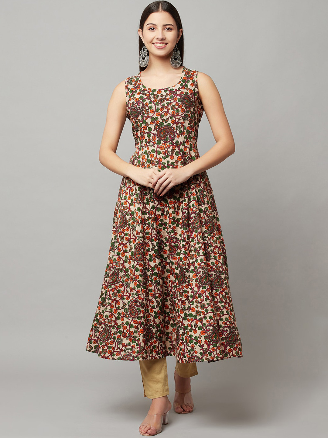 

FLAVIDO Women Beige Printed Anarkali Kurta