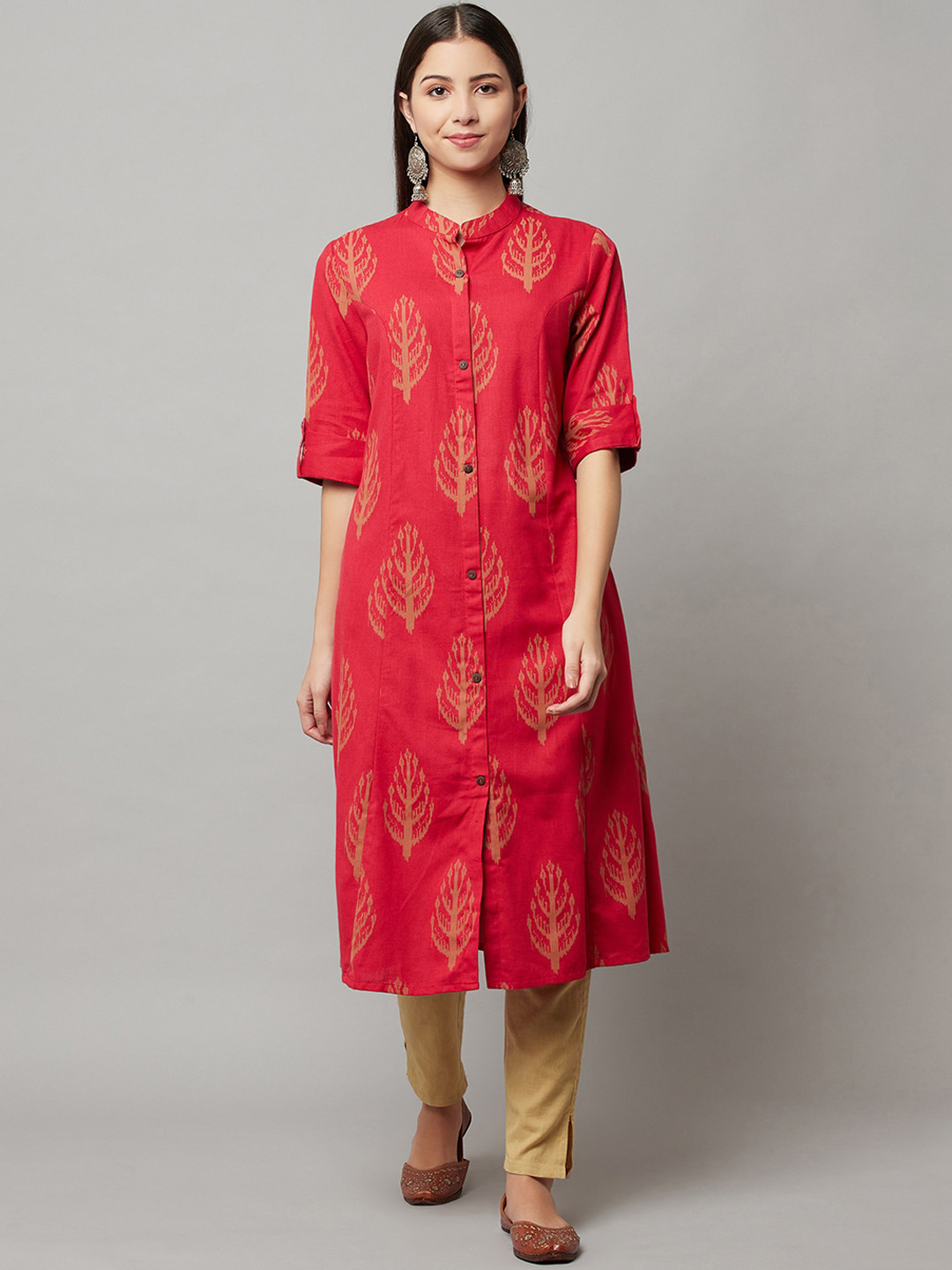 

FLAVIDO Women Red Ethnic Motifs Printed Kurta