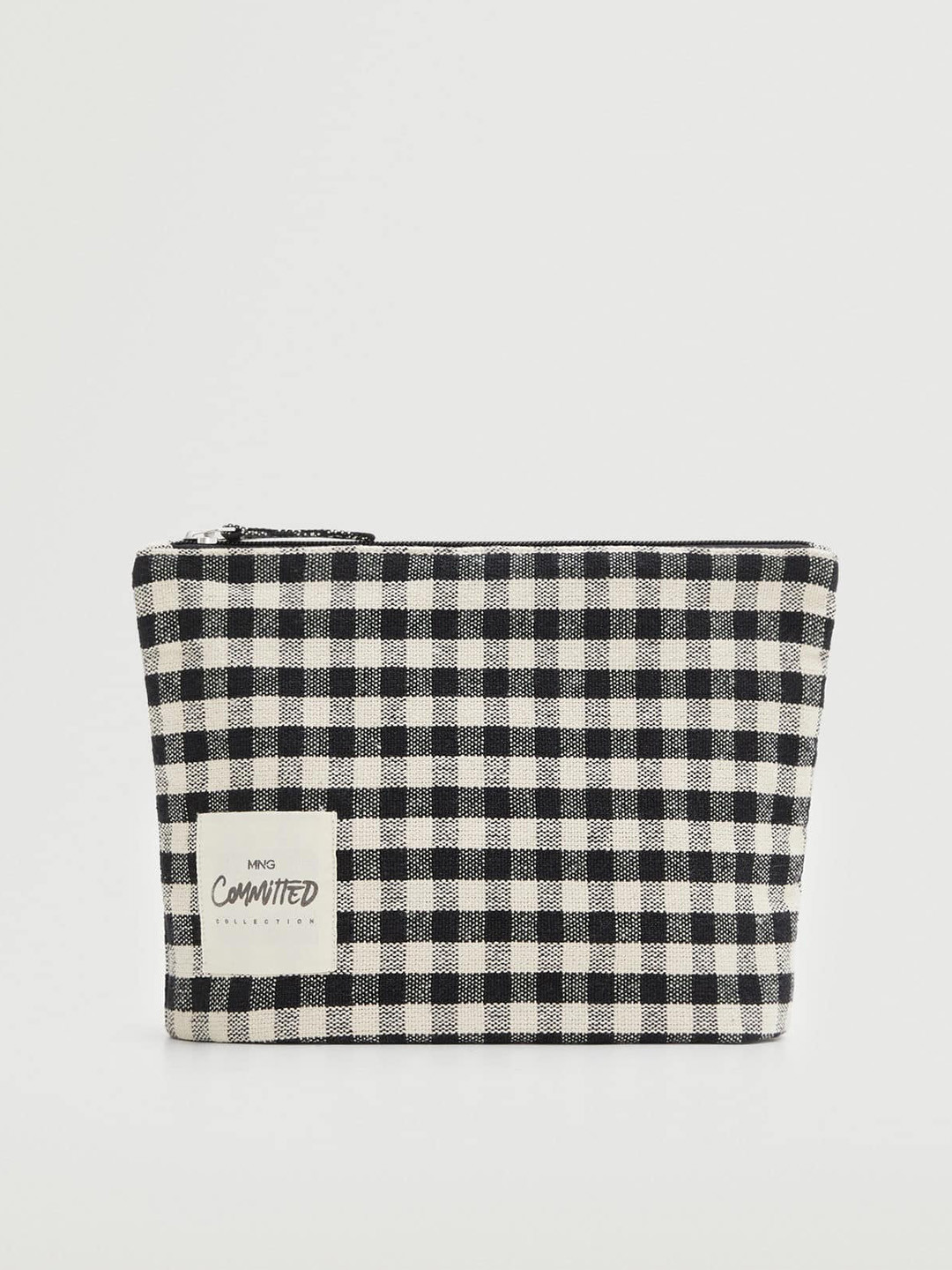 

MANGO Women Black & White Checked Pure Cotton Cosmetic Bag