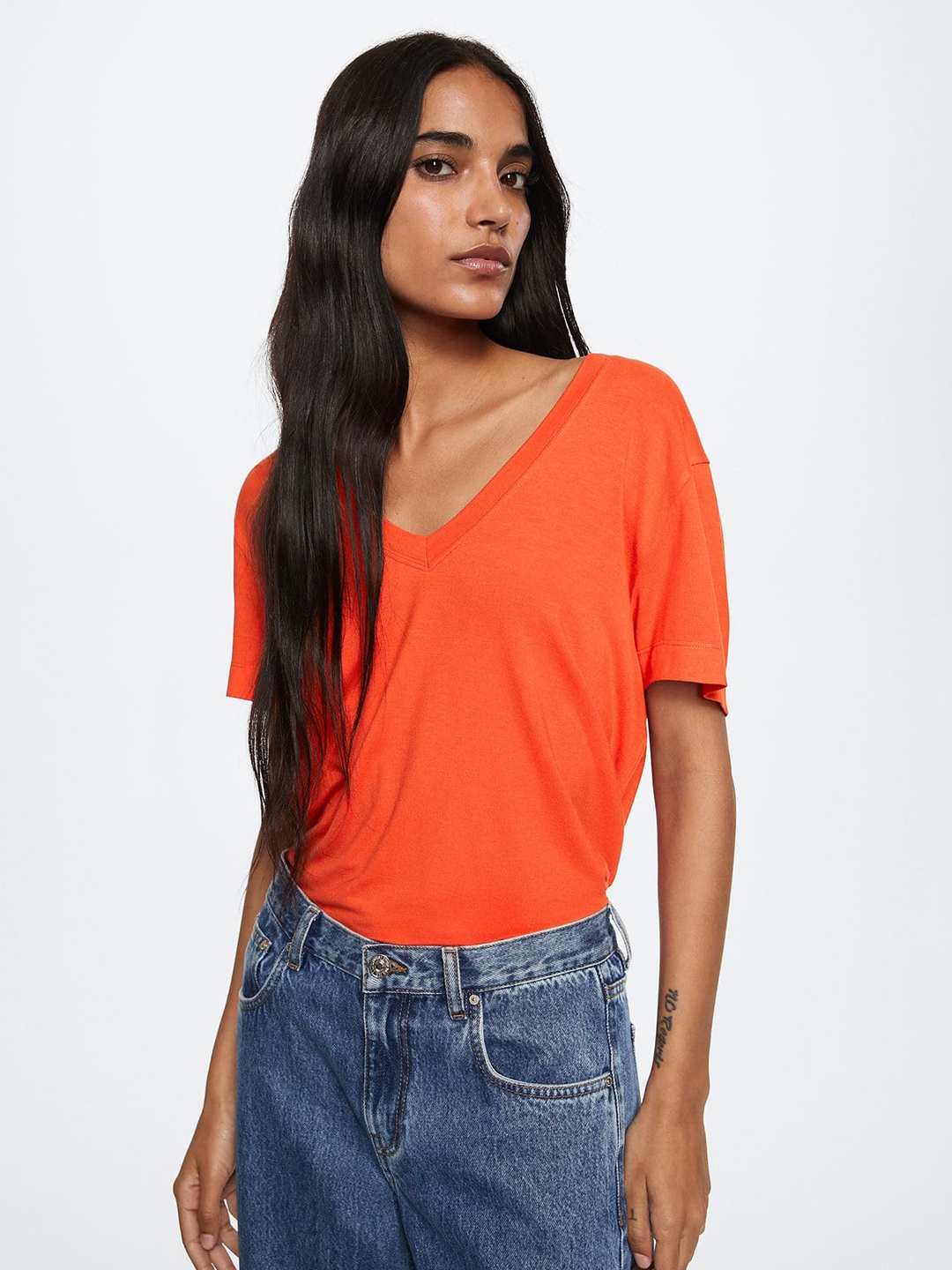 

MANGO Women Orange Solid T-shirt