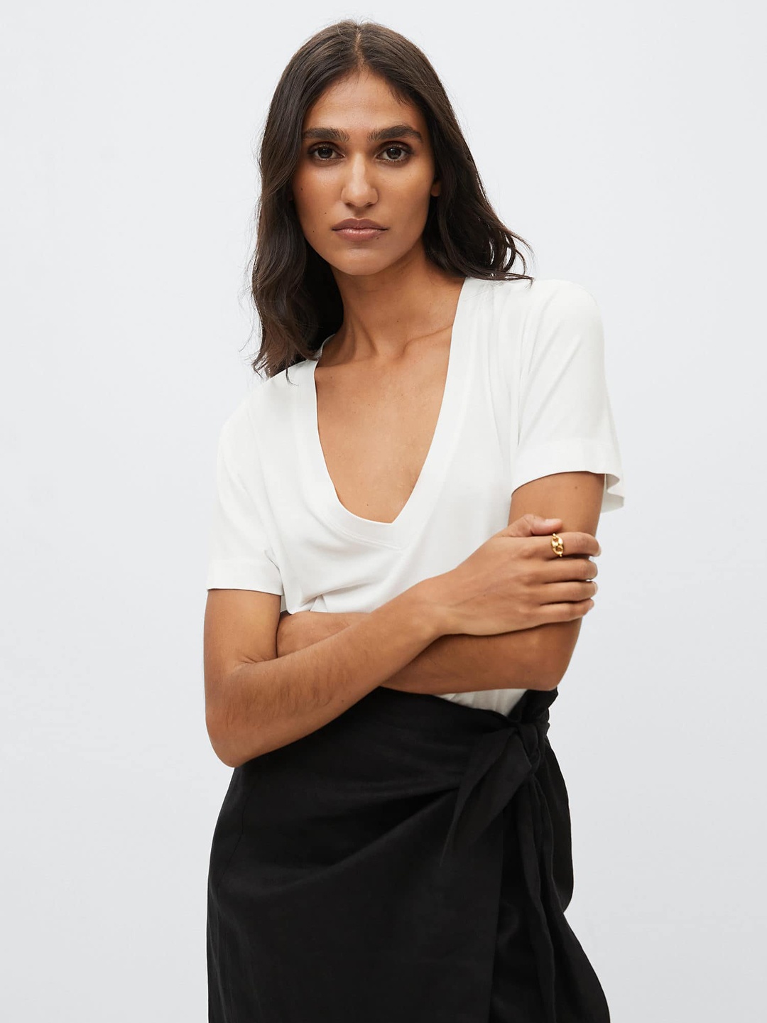 

MANGO Women White Solid T-shirt