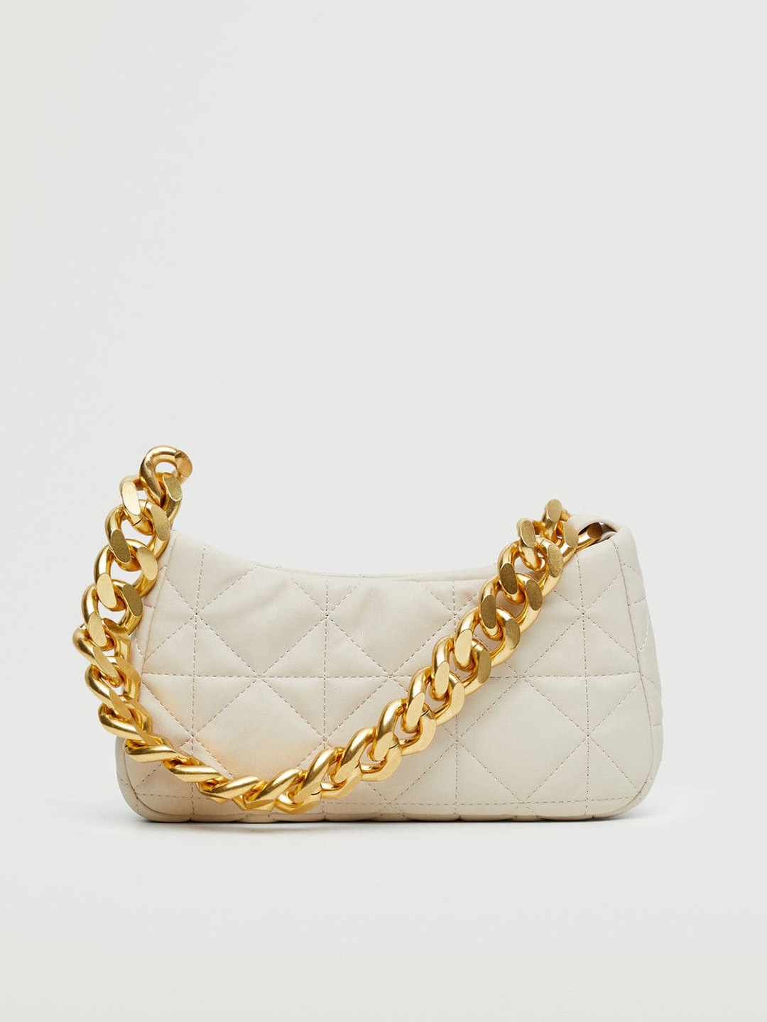 

MANGO Women Cream-Coloured Solid Structured Baguette Bag