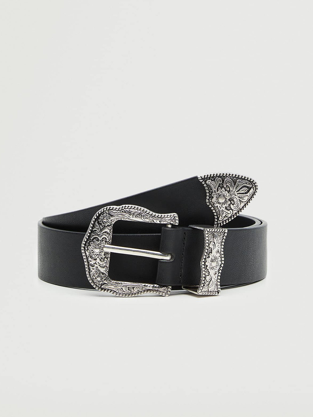 

MANGO Women Black & Silver-Toned Solid Belt