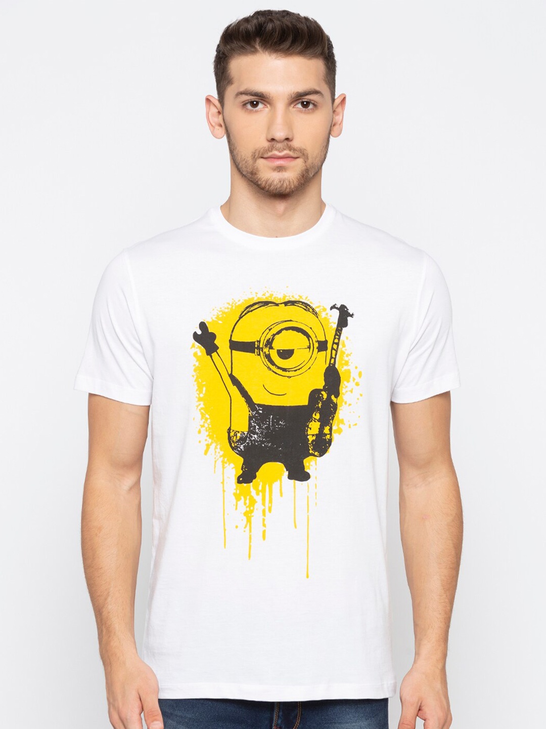 

Status Quo Men White & almost apricot Printed Slim Fit T-shirt