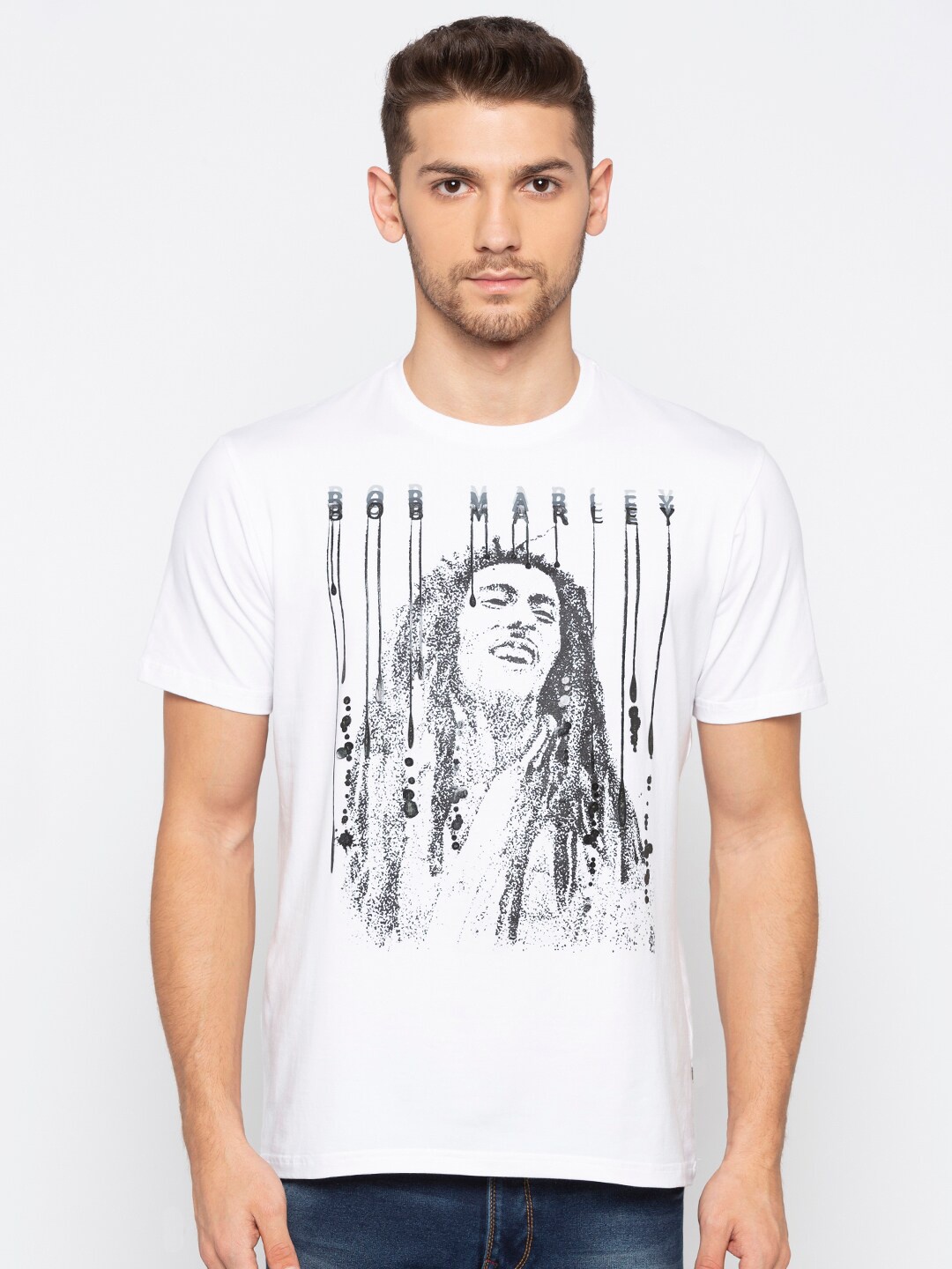 

Status Quo Men White Printed Slim Fit T-shirt