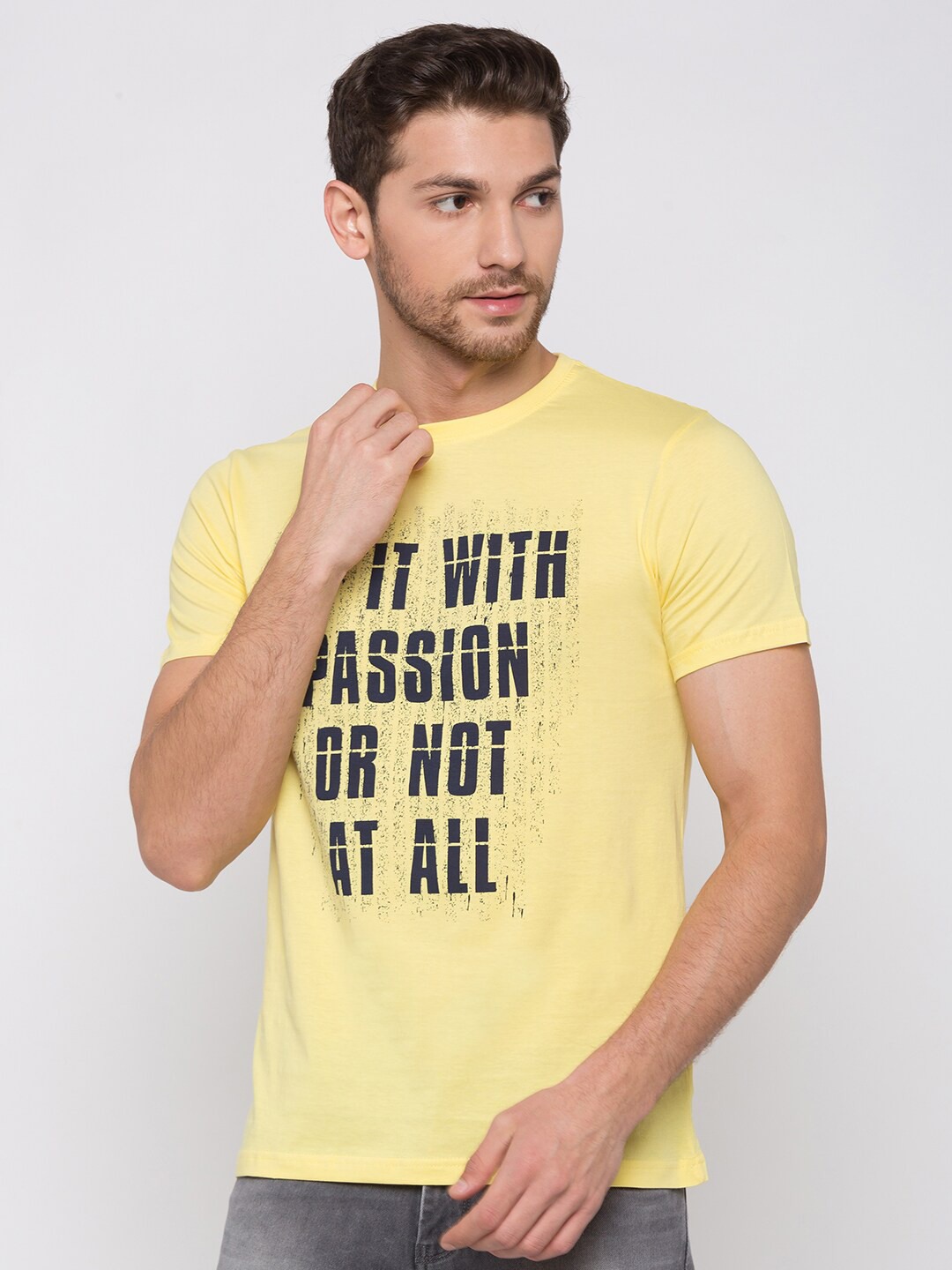 

Status Quo Men Yellow & french vanilla Typography Printed T-shirt