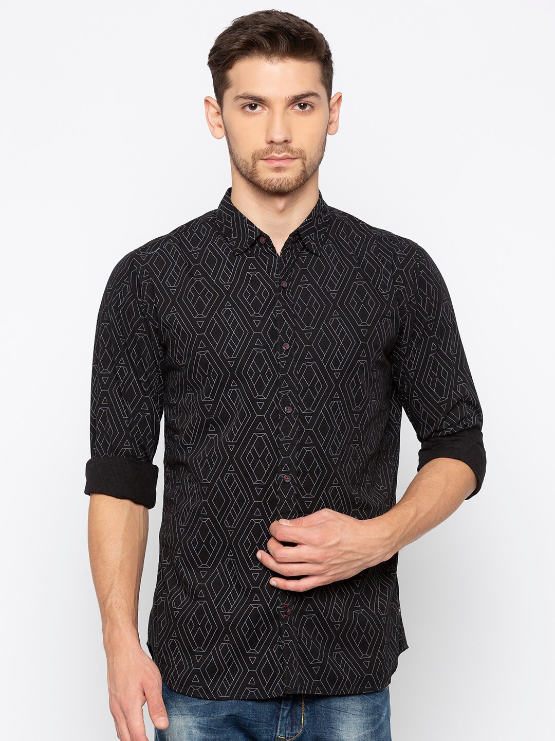 

Status Quo Men Black Slim Fit Printed Casual Shirt