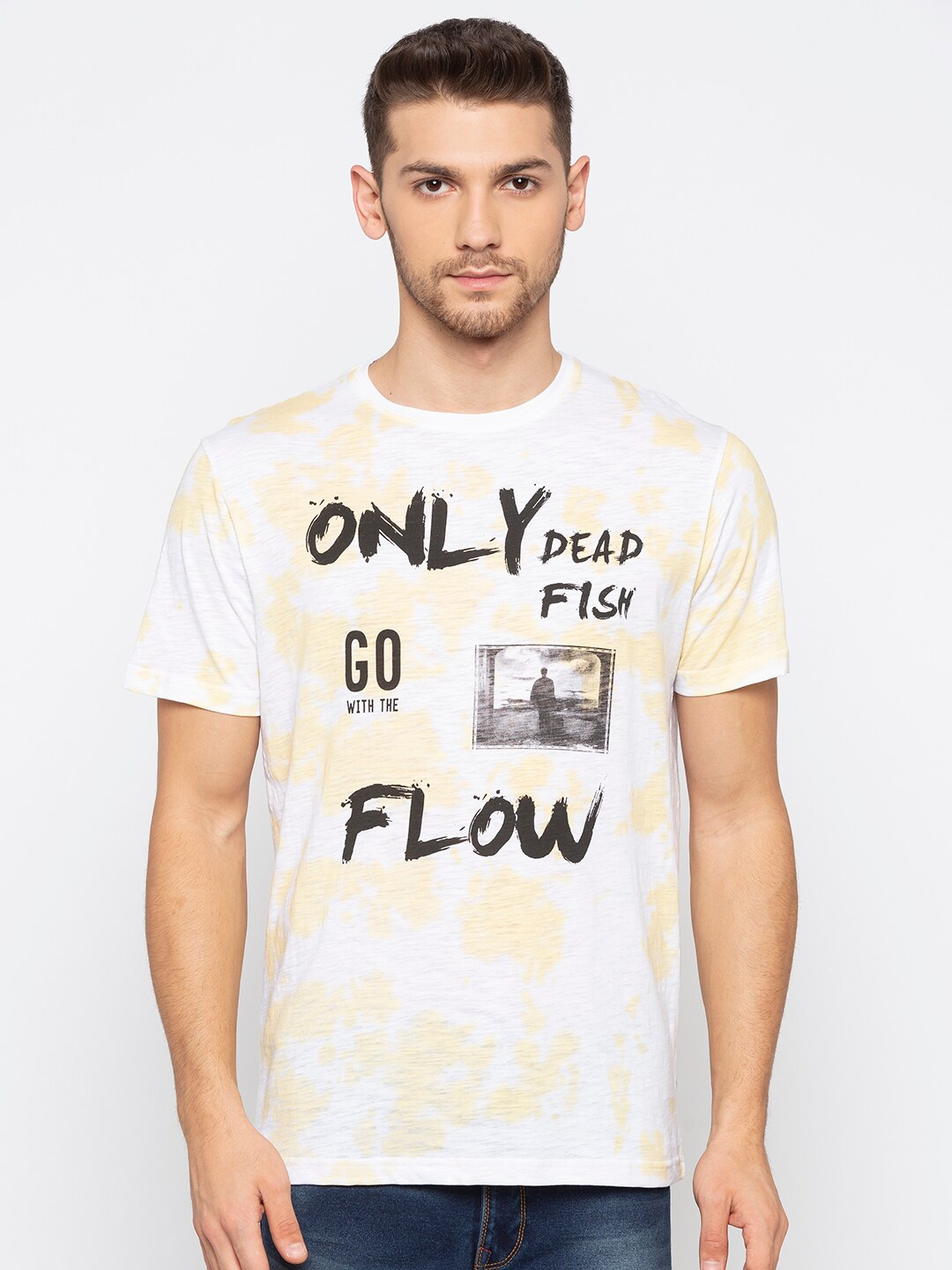 

Status Quo Men Yellow & magnolia Typography Printed Slim Fit T-shirt