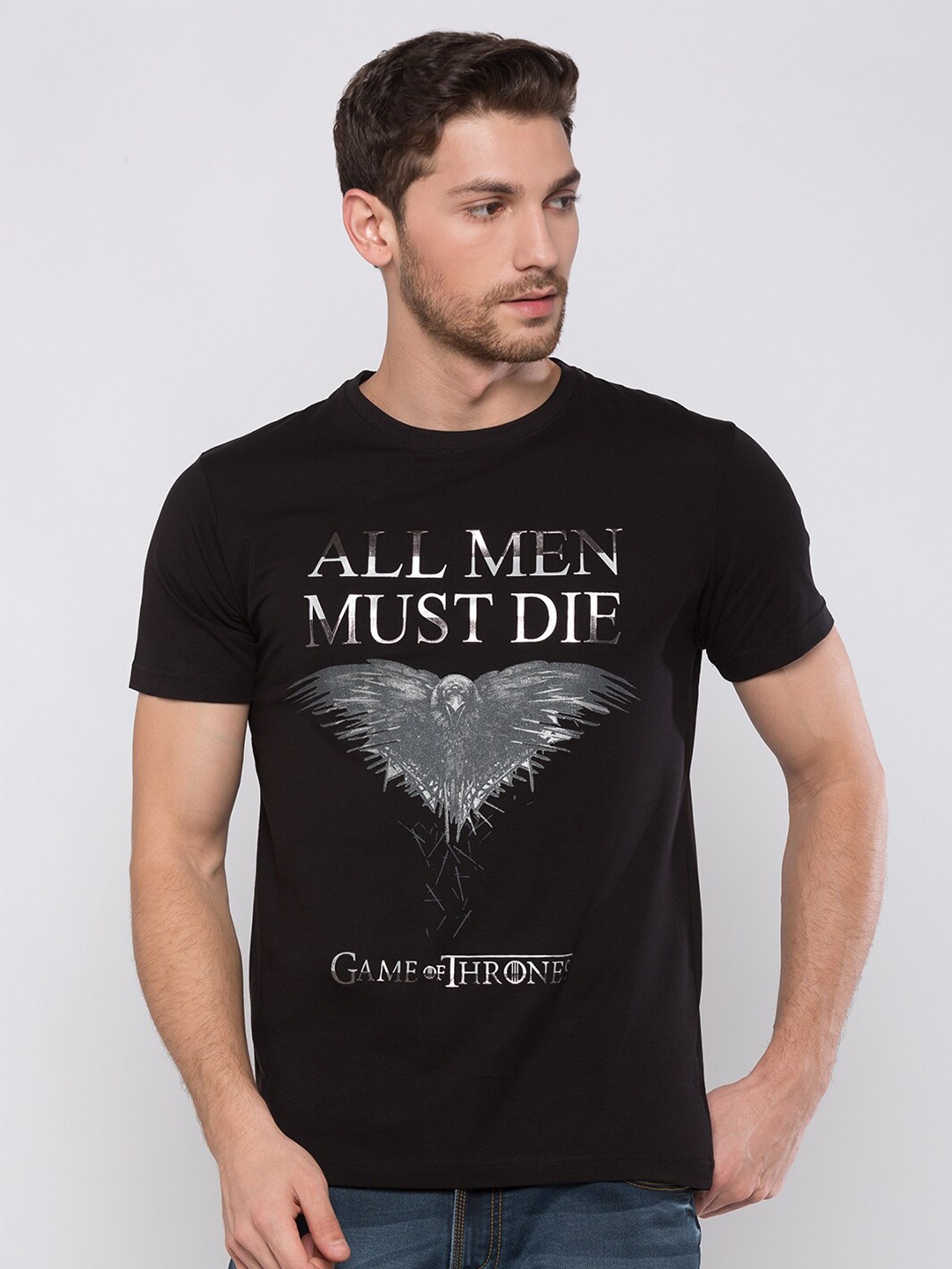 

Status Quo Men Black Typography Printed Raw Edge T-shirt
